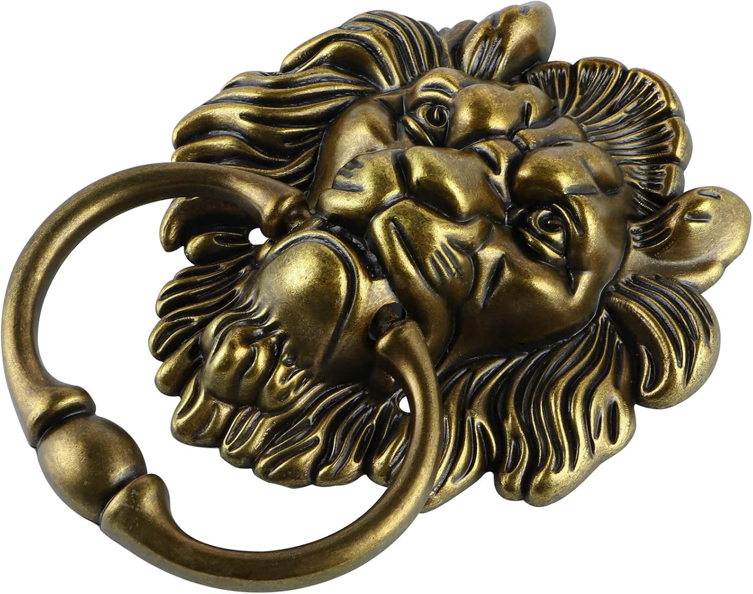 MOLIGOU Lion Head Door Knocker, 6 Inch Decorative Front Door Knocker, Antique Lion Door Ring Pull Handle (Antique Bronze) - Silver image number 2