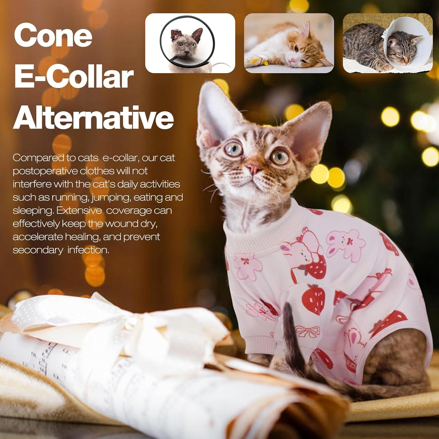 DENTRUN Cat Surgery Recovery Suit Female Male Cats Spay/Neuter Suit Soft Onesie after Surgery, Kitten Surgical Collar Cone Alternative Shirt, Abdominal Wounds Anti-Licking Cat Body Suit Post Surgery image number 2
