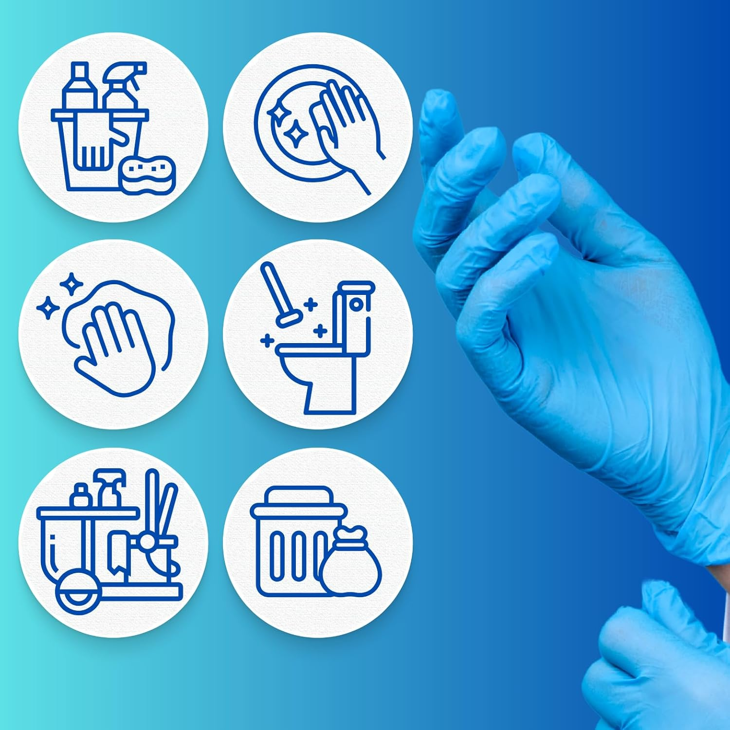 Zestex Nitrile Total Cleaning, Latex-Free & Powder-Free, Non-Sterile Food Safe Cleaning Disposable Glove, Blue, Medium, Case/100 image number 4