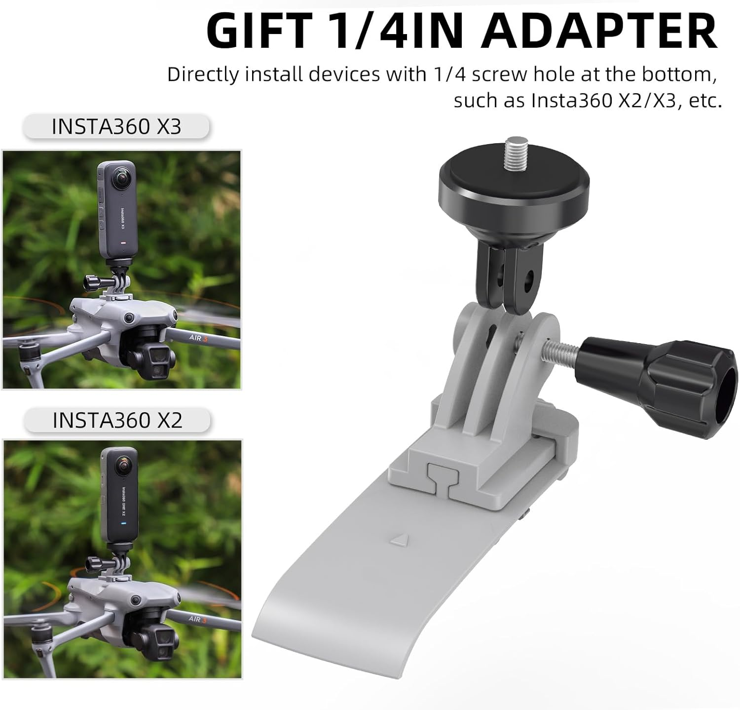 CERFFOOL Action Camera Mount for DJI Air 3 Drone for DJI Action 5 Pro 4/Gopro Hero 13 12 Black/Insta360 GO 3S 3/Insta360 X4 X3 Kit Adapter Extension Accessories image number 4