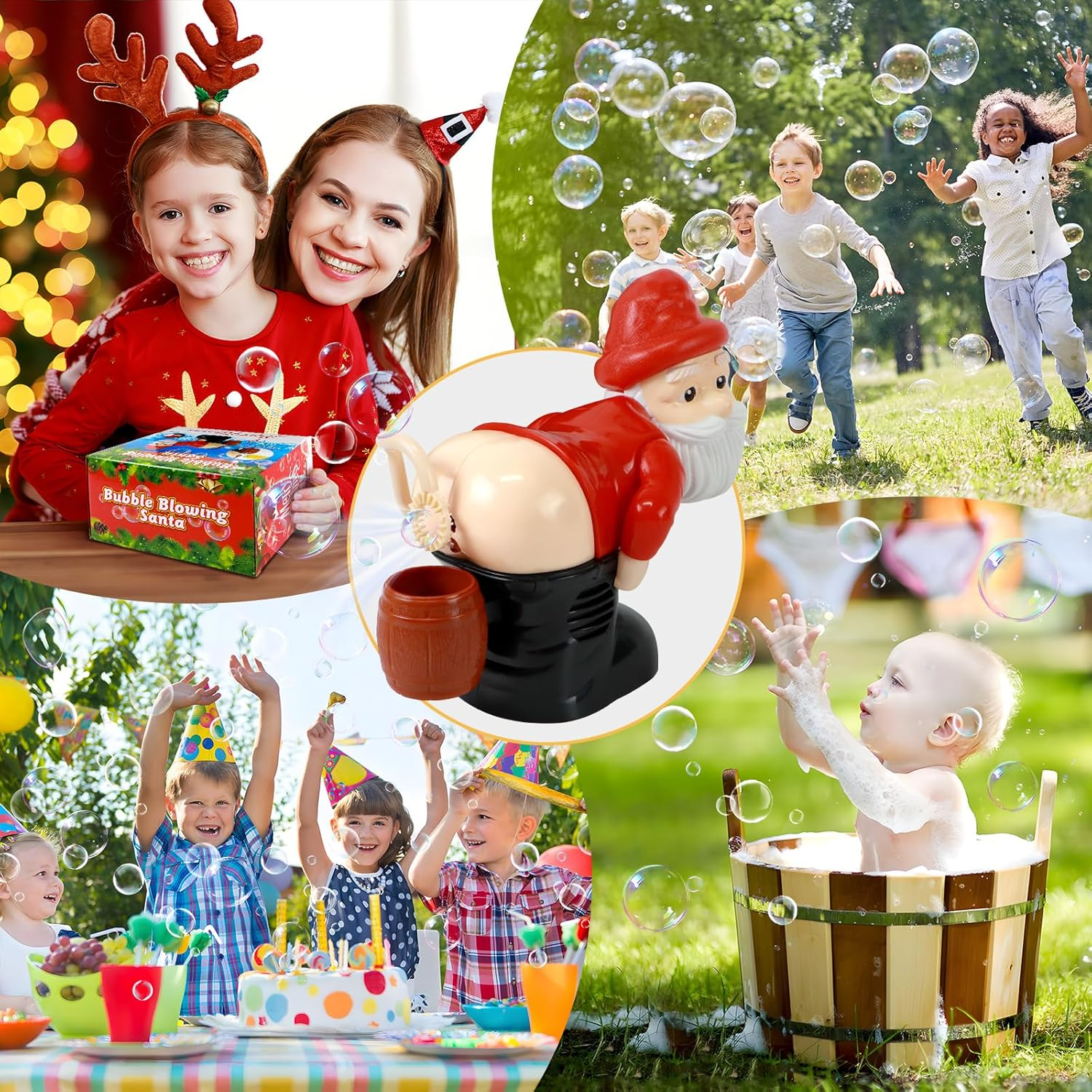 Fart Bubble Machine, Santa Claus Bubble Maker Toy Ornaments, Funny Santa Automatic Fart Bubble Machine with Music & Flashing Lights, Bubble Blower for Outdoor & Indoor Activity