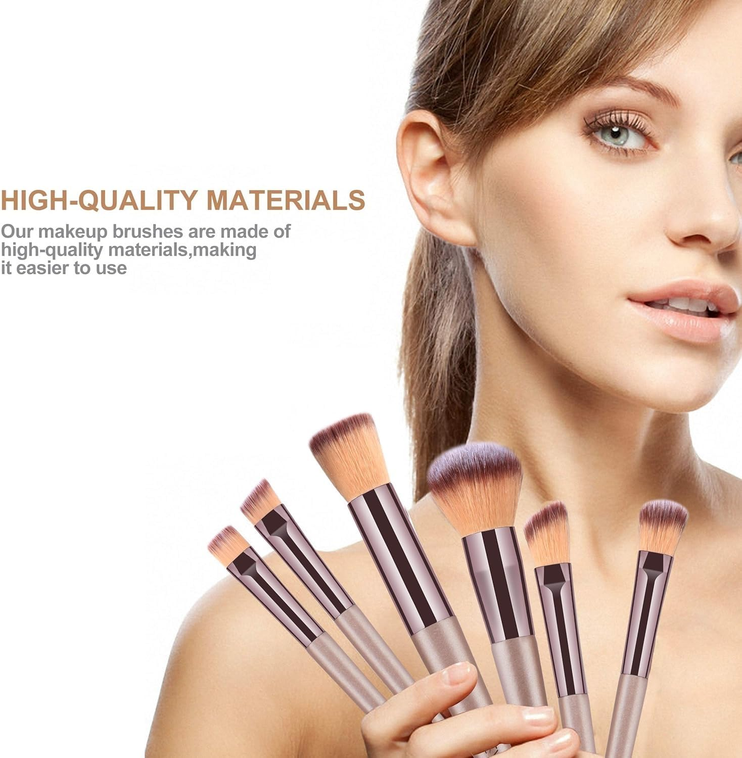 14-Piece Champagne Gold Professional Makeup Brush Ensemble, Including Foundation Brush, Blending Brush, Powder Brush, Blush Brush, Concealer Brush, and Eye Makeup Brushes, Comes with a Bag image number 1