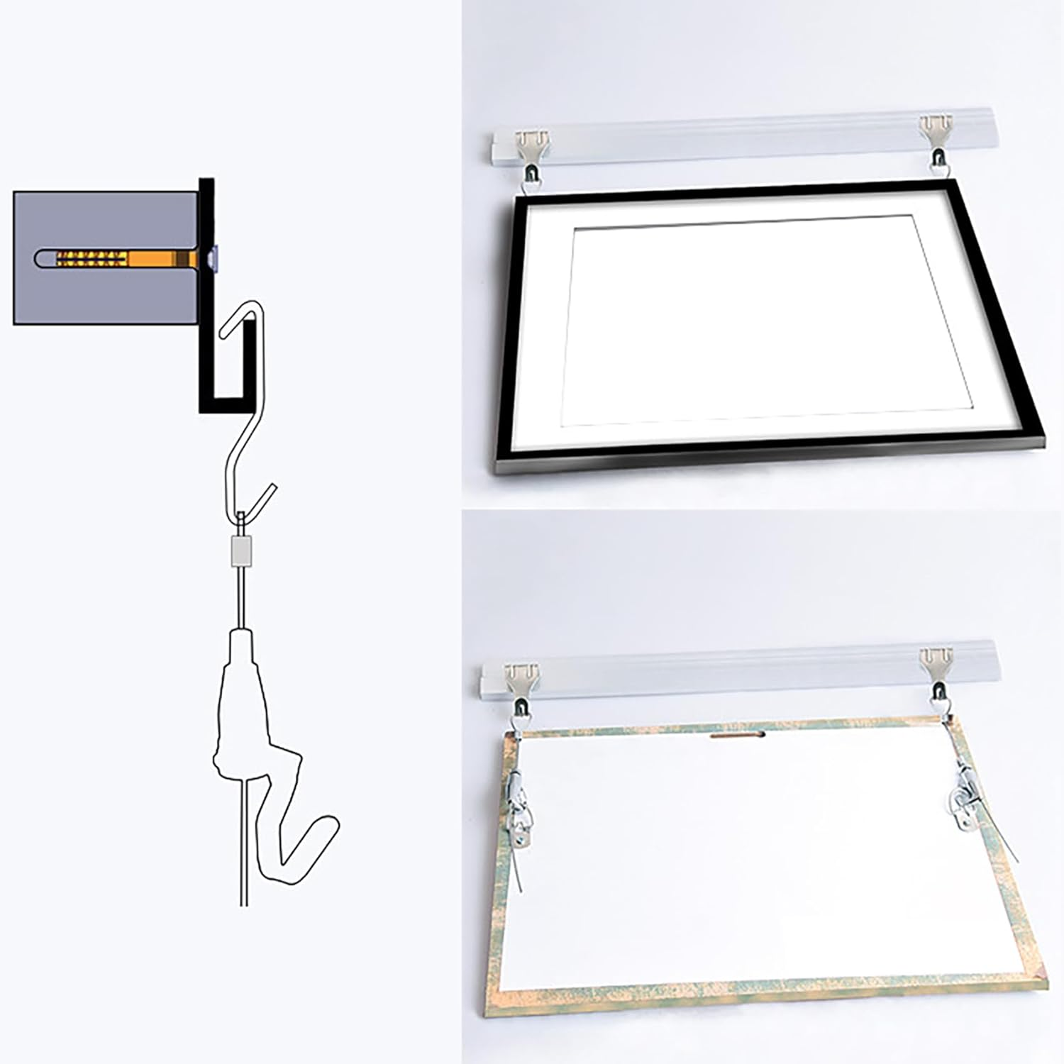 Tunghey 5Pack Sturdy Picture Rail Hanging System, 66 Lb (30 Kg) Max Load Capacity, Adjustable Wire Hooks Kit, Cable with Loop, Frames Display Kit (1.5M) image number 3