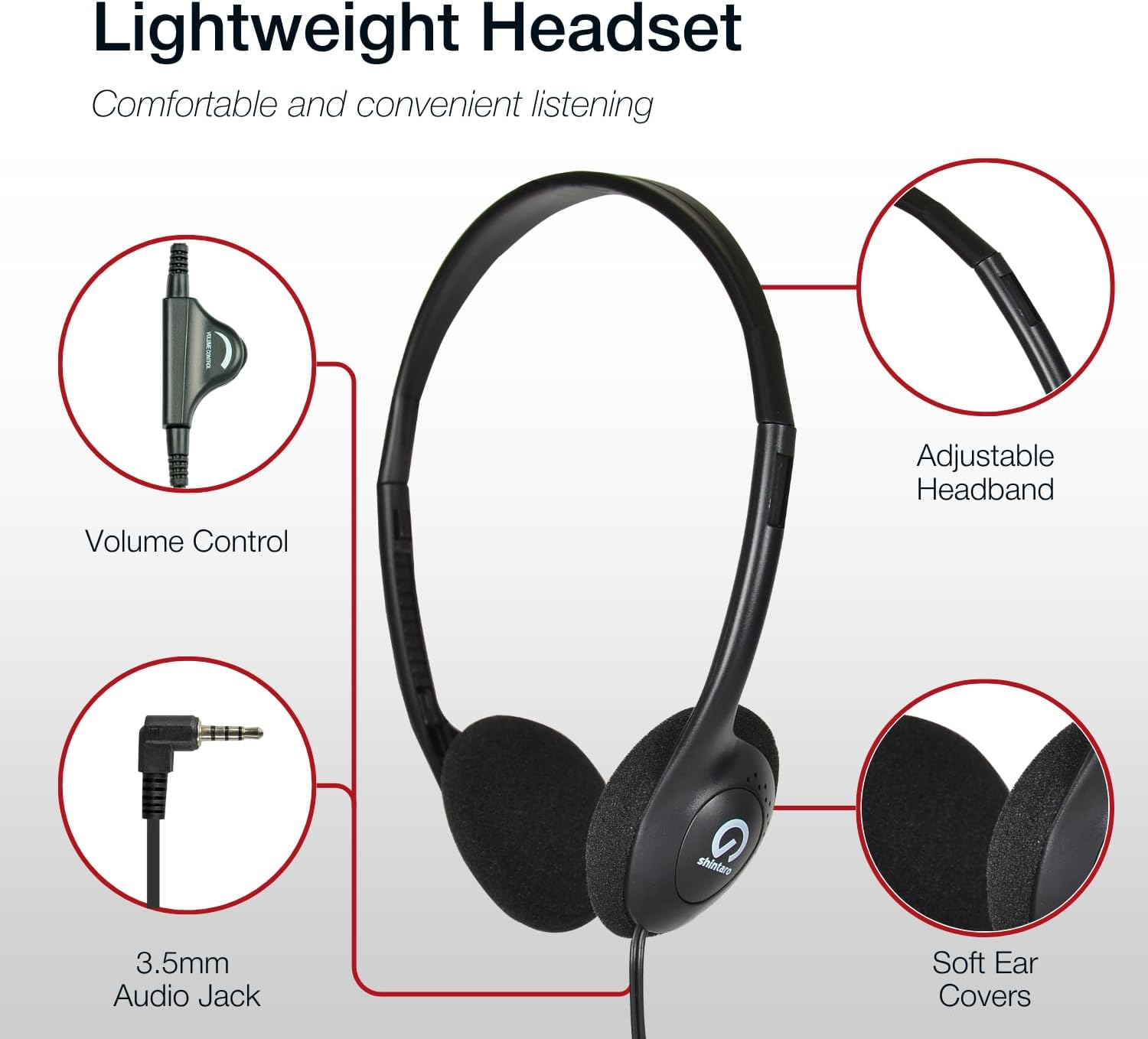 Shintaro Headphones with Volume Control, 3.5Mm Audio Jack - Lightweight, Adjustable Headband (SH-101) image number 1