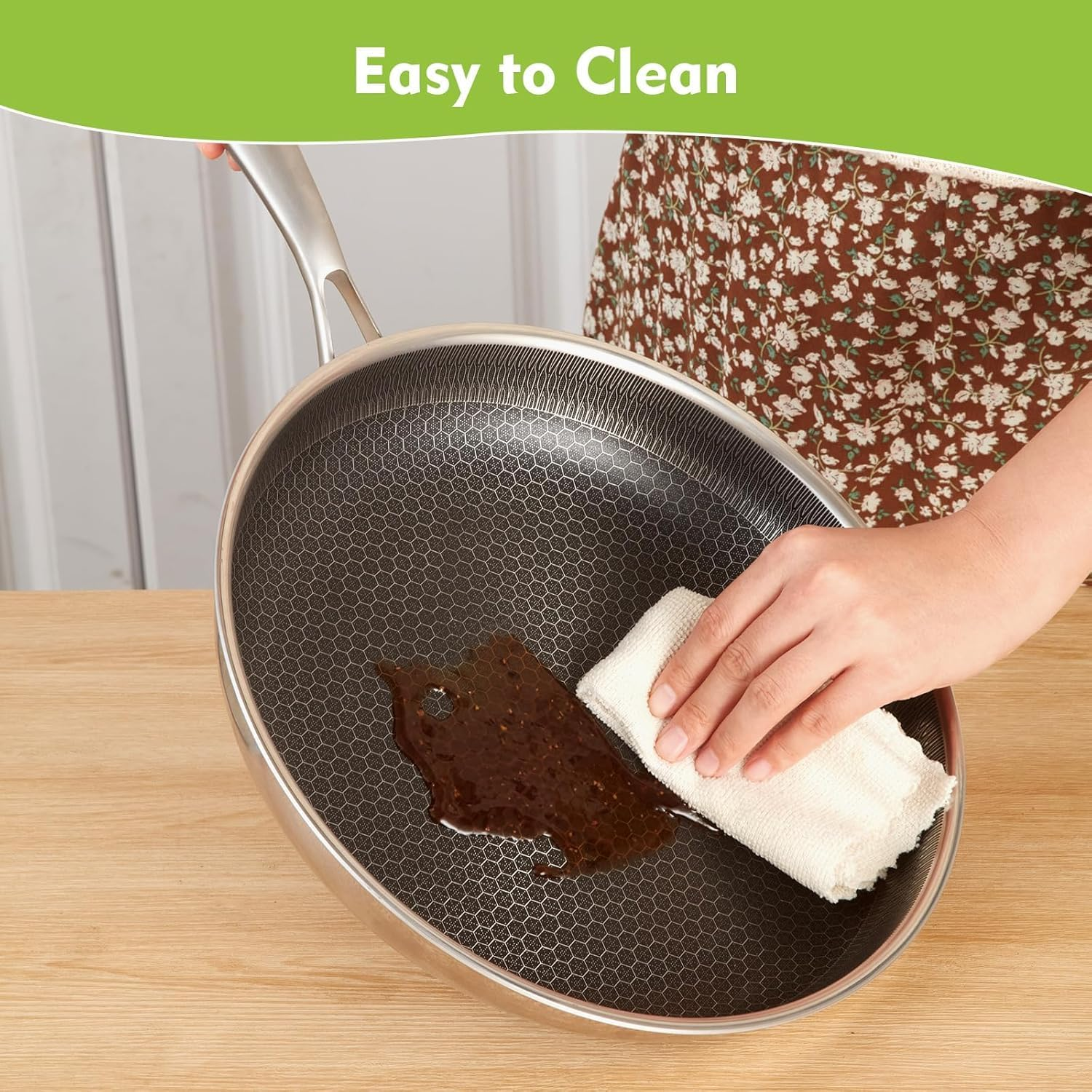 Non Stick Frying Pans, Hybrid 12 Inch/30Cm Frying Pans Nonstick with Lid, Stainless Steel Skillets Chef Cookware, PFOA Free, Works on Induction,Ceramic,Gas Cooktops and Ovens image number 6