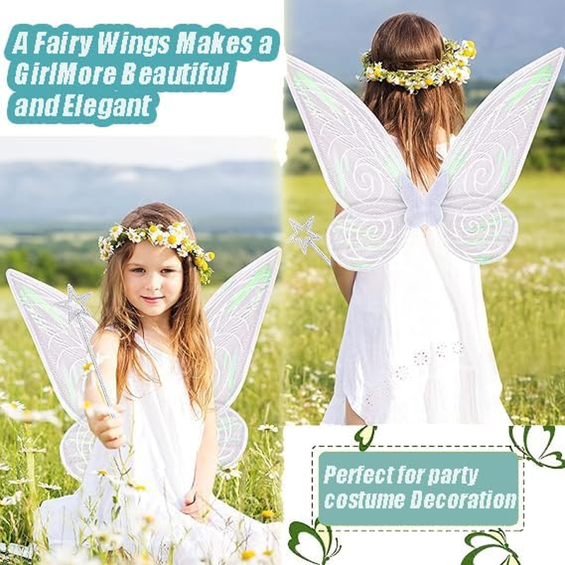 Wzenclave Fairy Wings with Star Wand Shiny Transparent Princess Wings Colorful Butterfly Wings Angel Elf Wings Stage Children'S Festival Party Performance Women Halloween Dress up Party (White) image number 3