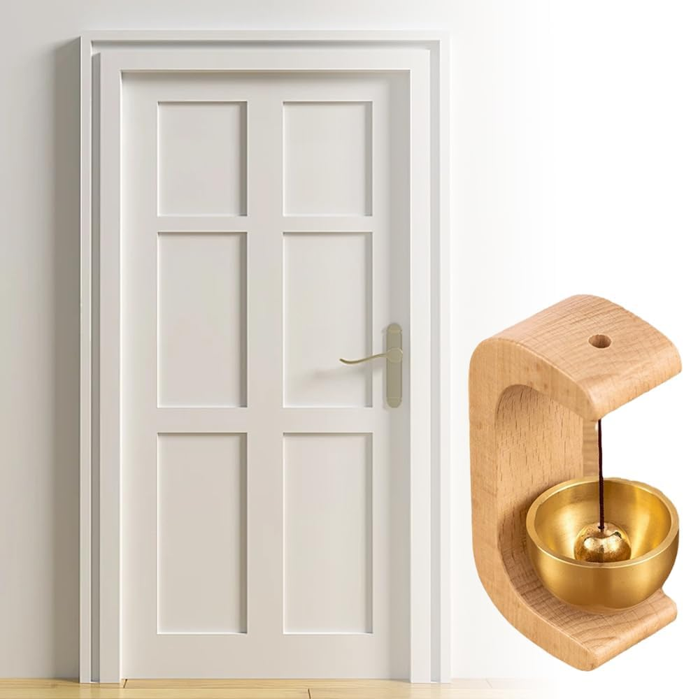 2PCS Shopkeeper Bell, Magnetic Wood Doorbell Wind Chime for Entrance, Easy Install with Golden Brass Bell, Compact Wood Style Bass Cute Reminder for Store Wardrobe Fridge image number 3