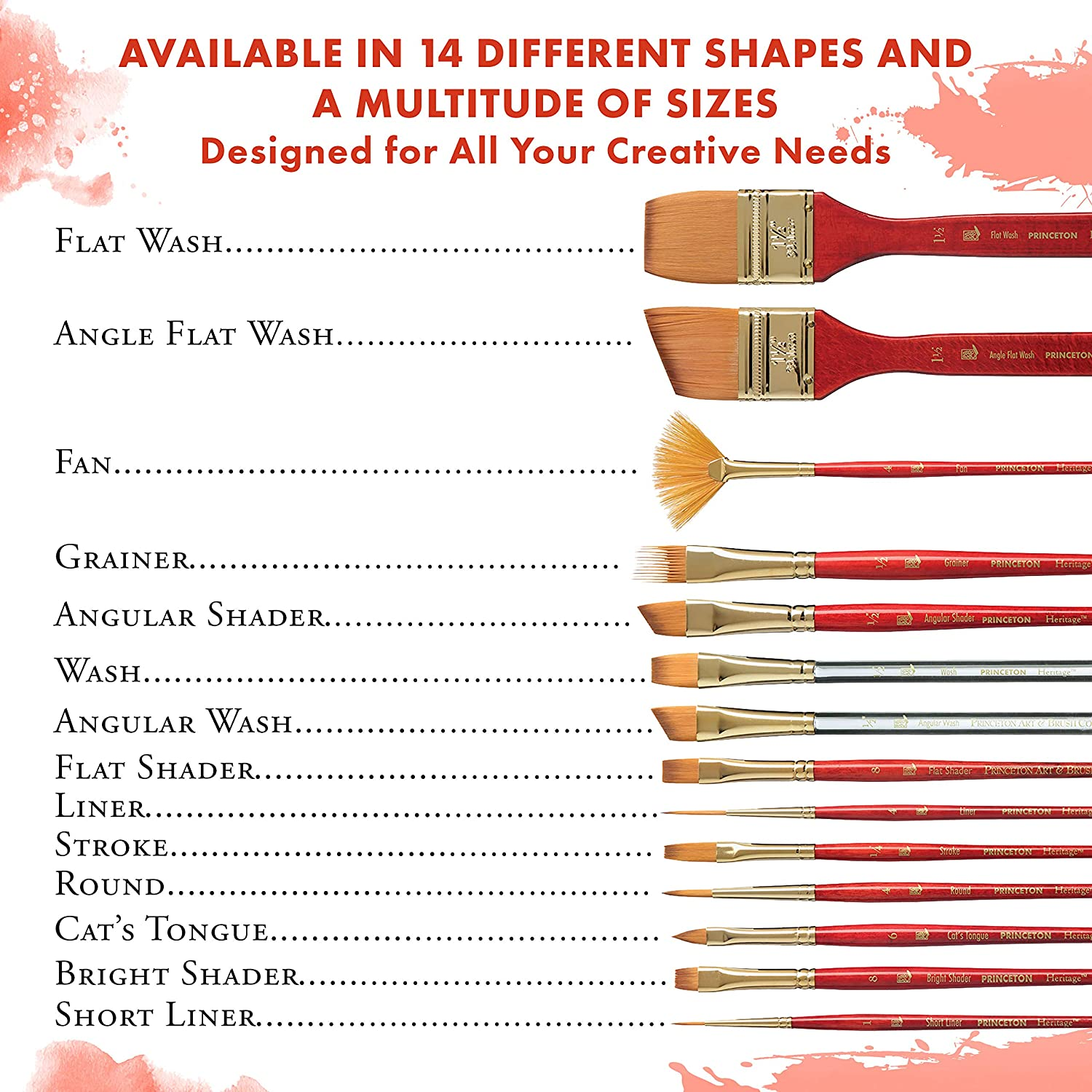 Princeton Heritage Synthetic Bristles Short Handle Professinal Paint Brush (Set of 4)