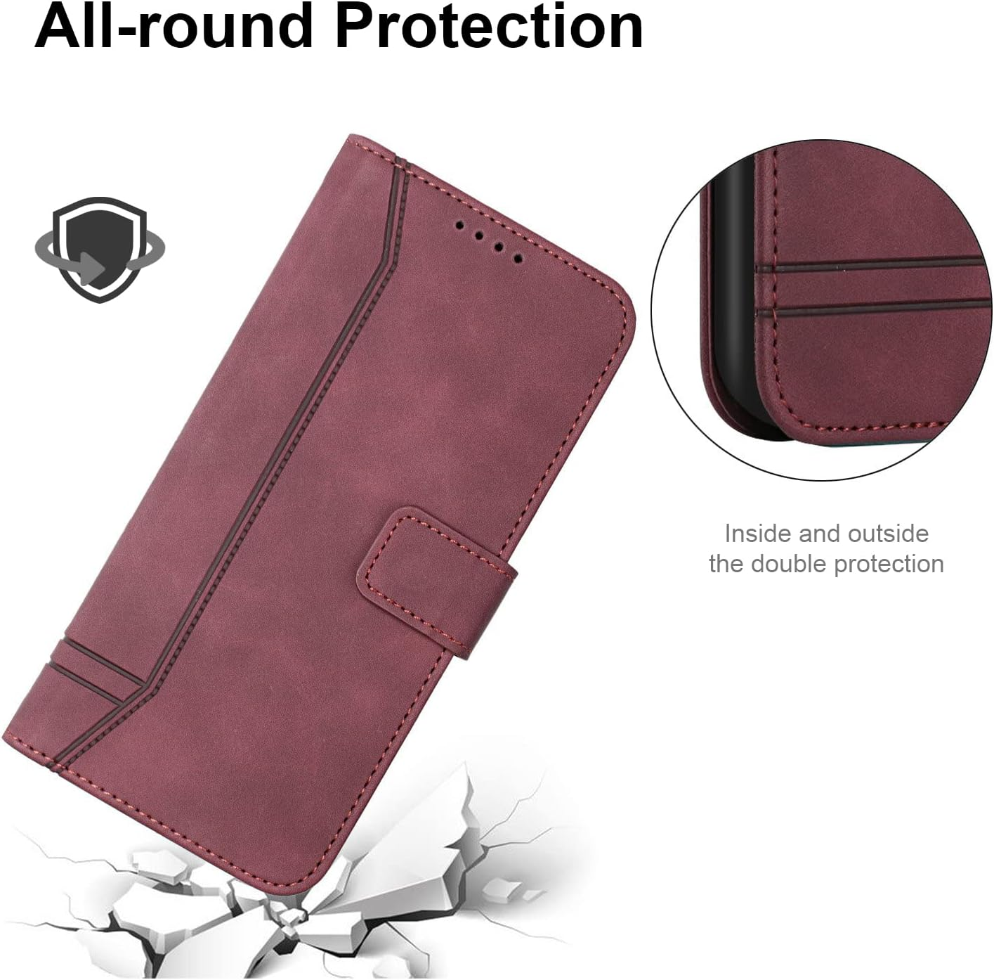 Aswant Mobile Phone Case for Motorola Edge 60 Fusion Leather Premium Flip Case Card Slot Magnetic Buckle Holder Protective Case for Motorola Edge 60 Fusion (Red) image number 4