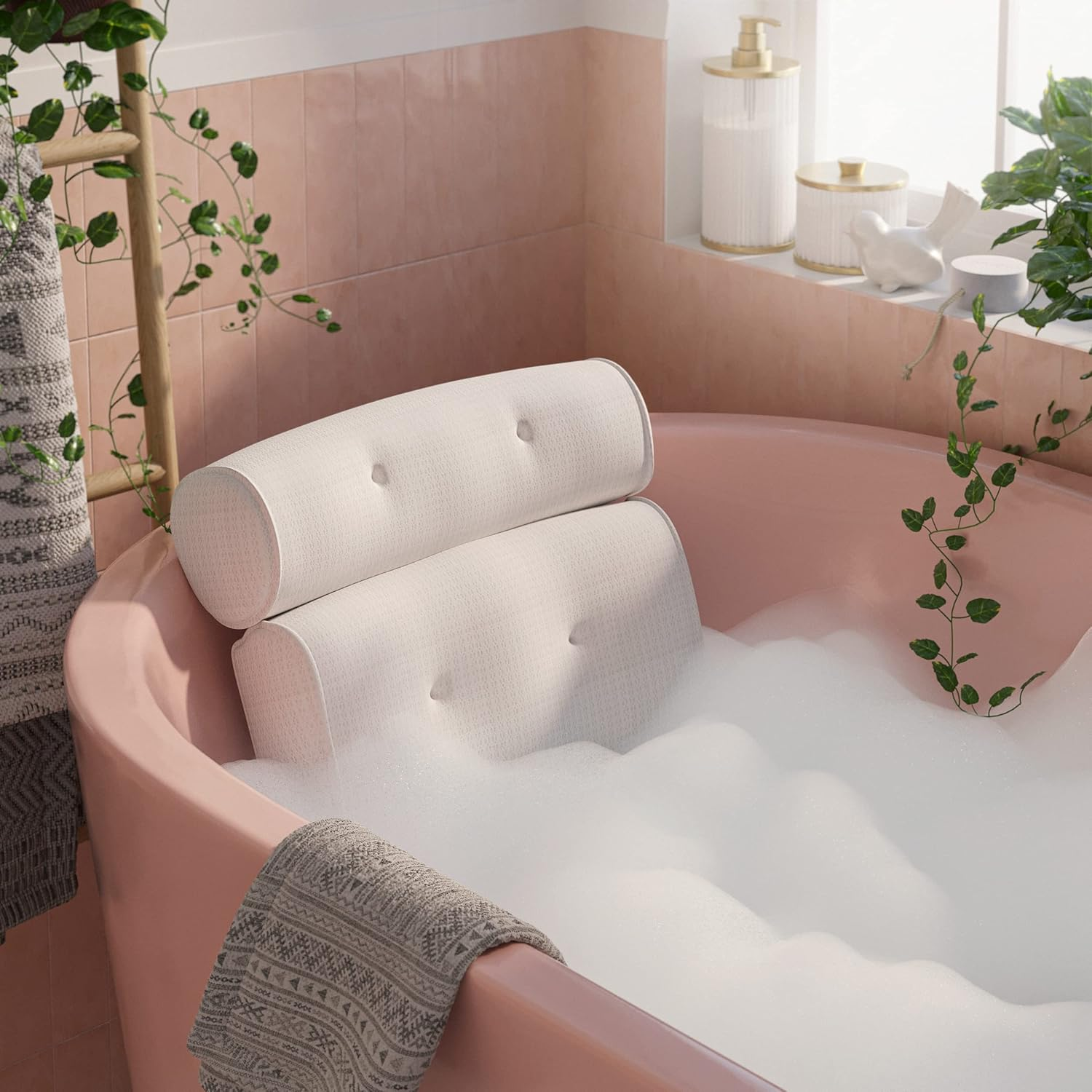 Ultra-Soft Bathtub Pillow with 6 Non-Slip Suction Cups, Bath Pillows for Tub, Extra Thick, Convenient, Quick-Dry 2-Panel Tub Pillow Bath Cushion for Head, Neck, Back, and Shoulder Support - Haven Houz image number 4
