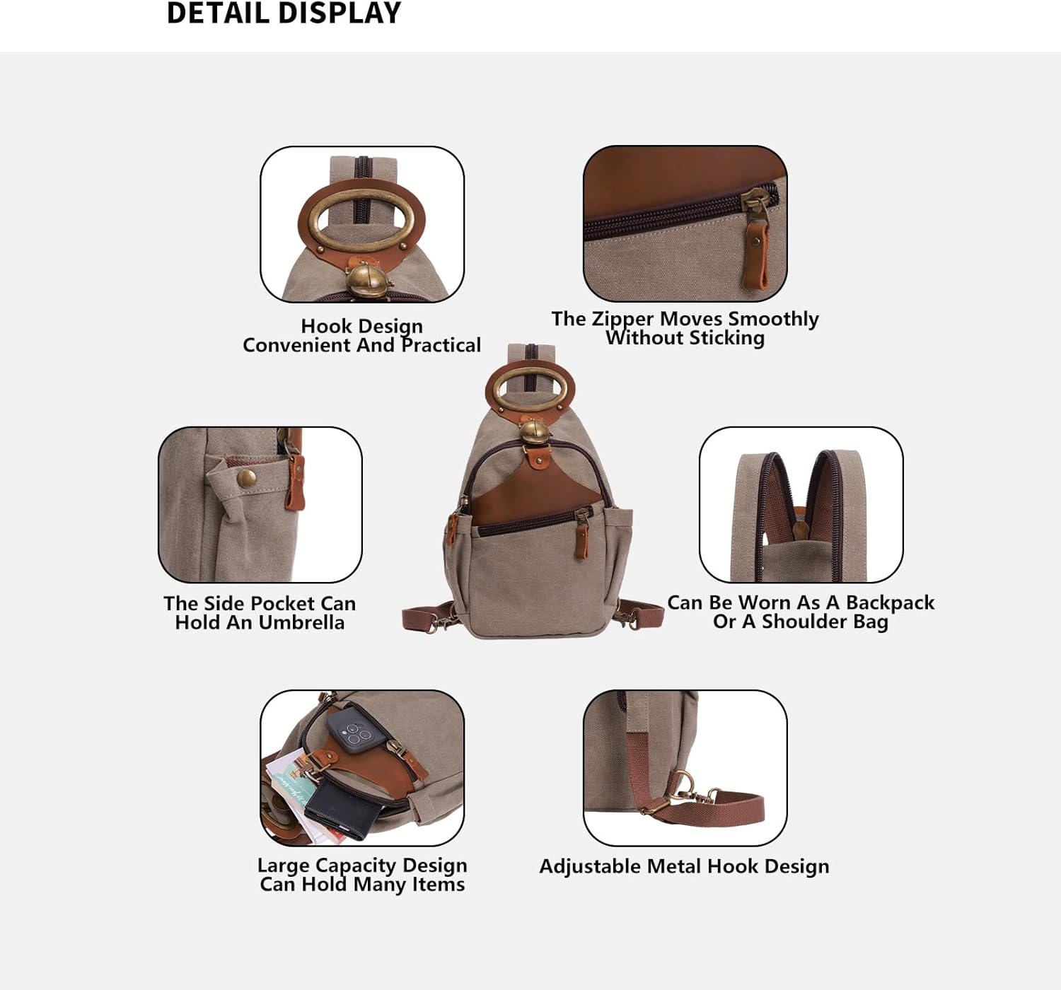 NECTAR YUNBURST Army Green Canvas Leather Compact Multi-Function Gear - Crossbody Backpack/Shoulder Casual Daypack/Versatile Rucksack for Cycling Hiking Travel Outdoor | 40X30X10Cm Unisex image number 2