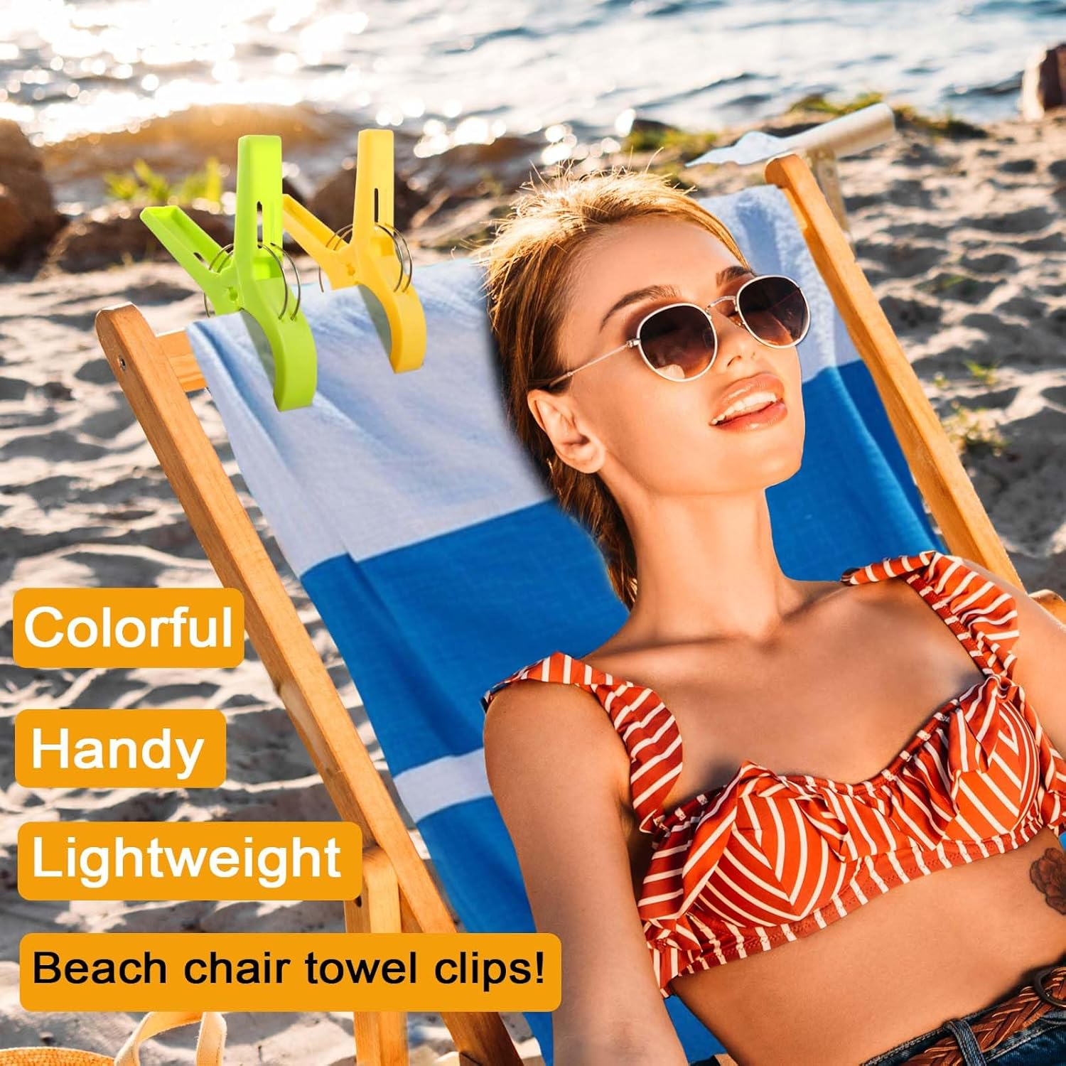 Beach Chair Towel Clips-Cruise Essentials, Pool Chair Clips Large Hanging Clip Clamps Beach Towel Holder Clothes Pegs to Keep Your Towel from Blowing Away, Vacation Beach Must Have (8 Pack) image number 2