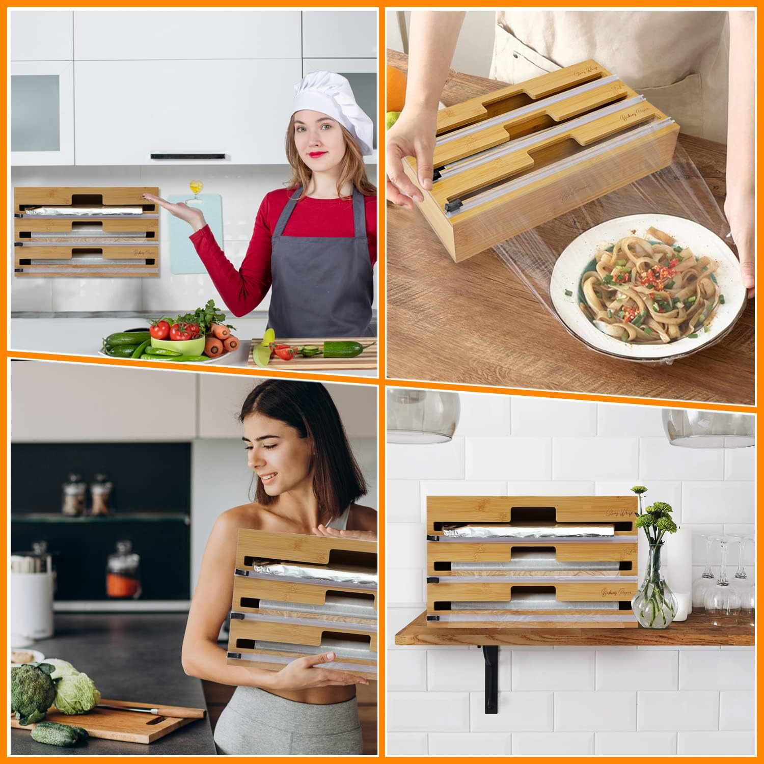 Bamboo Cling Wrap Dispenser with Cutter 33Cm | 3-In-1 Foil and Wrap Organiser for Kitchen Drawer | Glad Wrap and Foil Storage Solution| Australian Sizes| image number 2