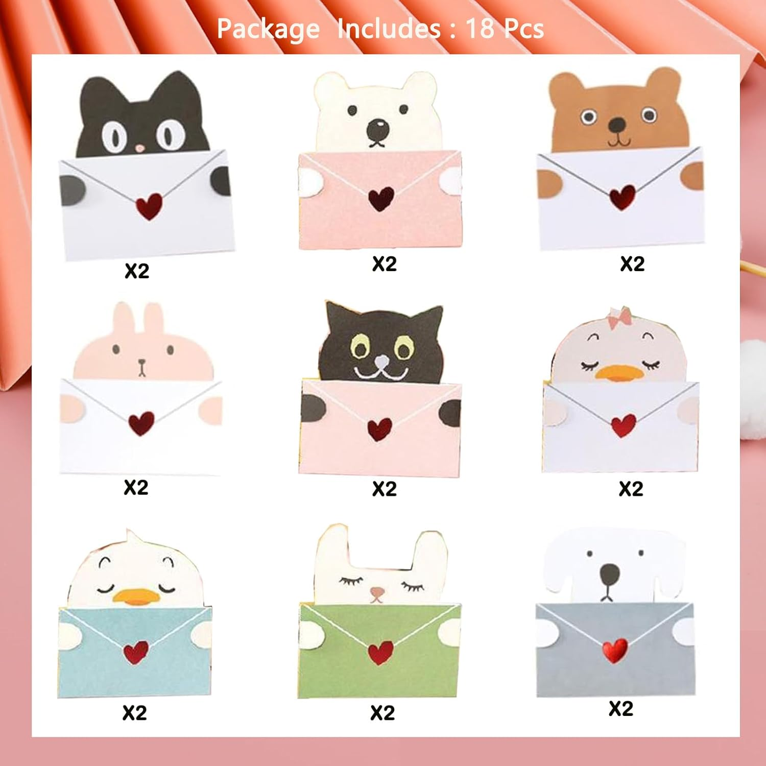 18 Pieces Cute Animals Greeting Cards Assortment Cartoon Animals Greeting Card, Cute Memo Card Lovely Message Card Business Card Thank You Card Birthday Card Mothers Day Card Letter Writing Card Invitation Card Cartoon Child with Envelopes image number 2