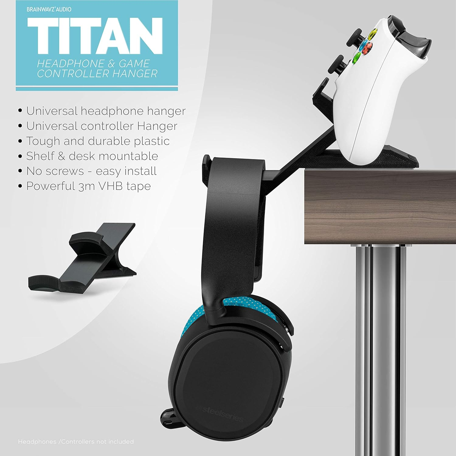 The Titan - Desktop Gamepad Controller & Headphone Hanger Holder - Designed for XBOX ONE, PS4, PS3, Dualshock, Switch, PC, Steelseries, Steam & More, Reduce Clutter, Black by Brainwavz image number 3