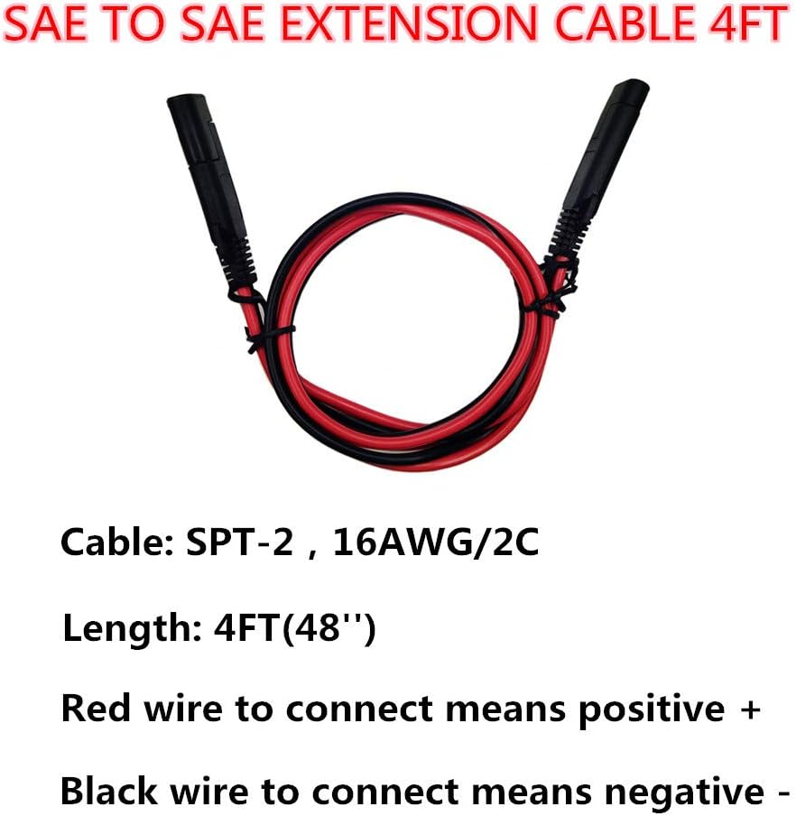 Battery Charging Cables SAE to SAE 12V-24V Quick Disconnect Extension Cable 2 Pin with Dust Cap DC Connection Cord Plug 4 Feet 16AWG Gauge for Camp Trailer Solar Panels Battrey image number 2