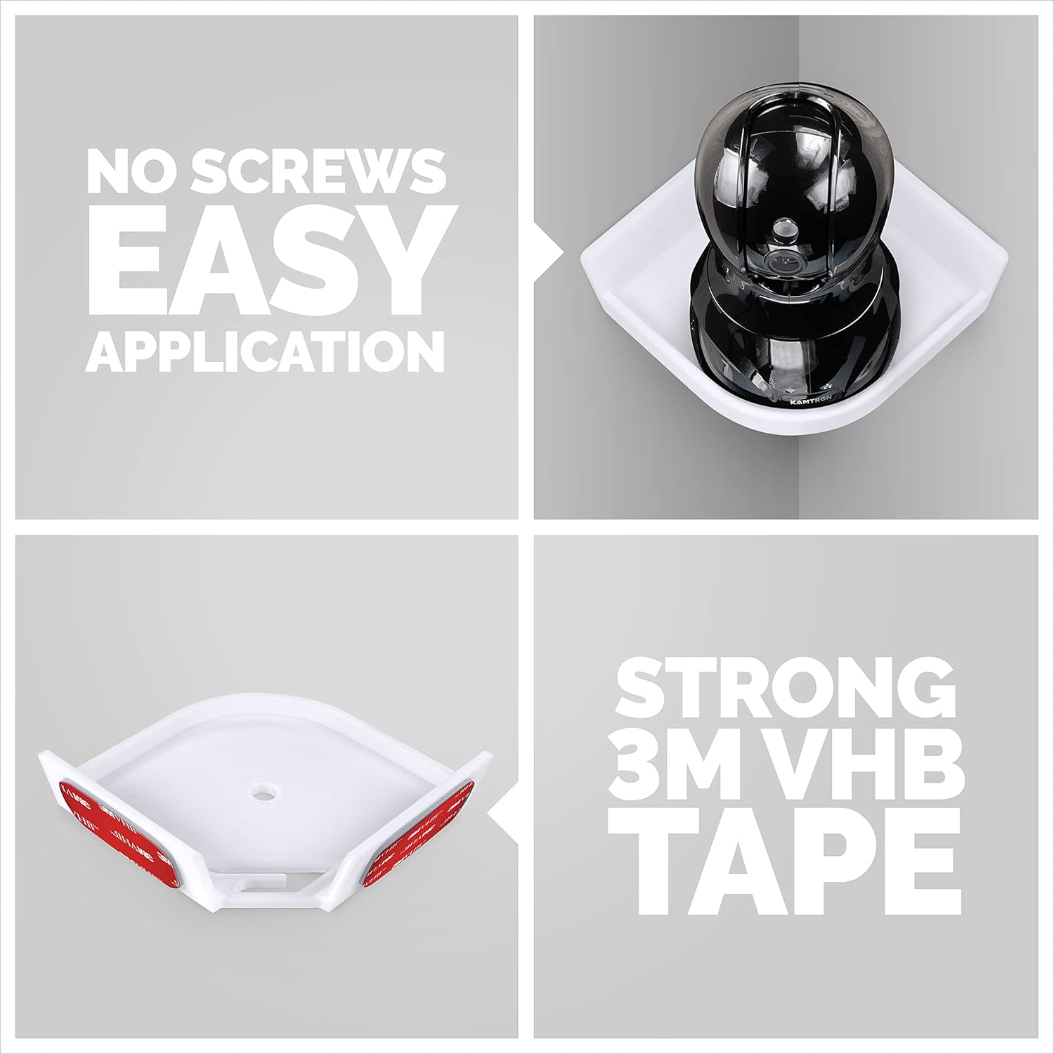 BRAINWAVZ Drill Free Universal Corner Baby Monitor & Security Camera Wall Mount Shelf, Tilted for Optimal Viewing, 3M VHB Adhesive, Screwless, Easy to Install, White