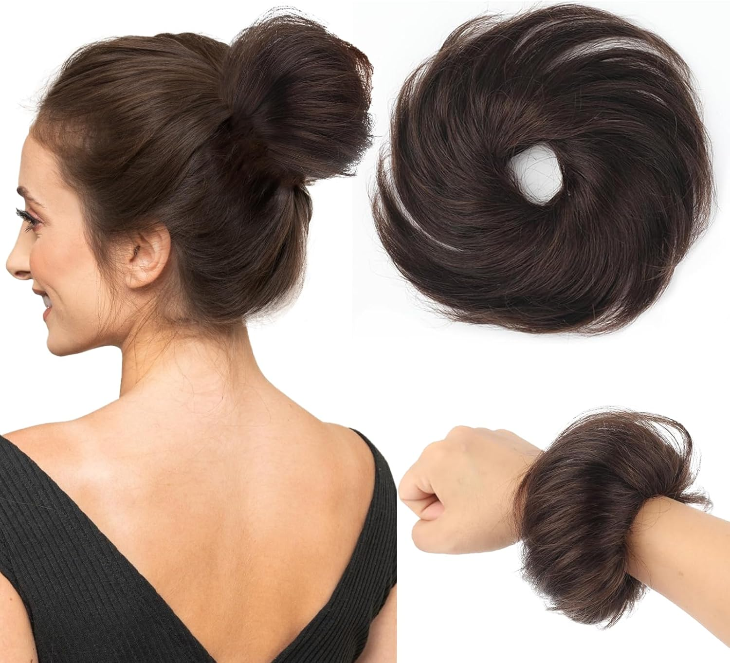 Hairpiece with Elastic Band, Wigs Hair Pieces, Hair Scrunchie with Hair, Synthetic Hairpiece Bun Hair Band, Hair Pieces for Thin Hair Bun for Women and Girls