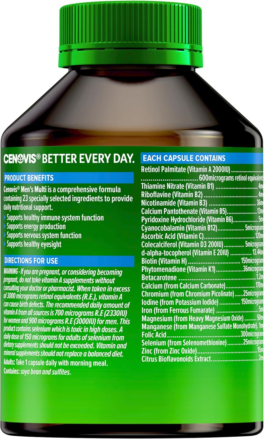 Cenovis Men'S Multi Capsules 100 - Daily Multivitamin for Men - Supports Energy Production, and Healthy Immune System Function image number 5
