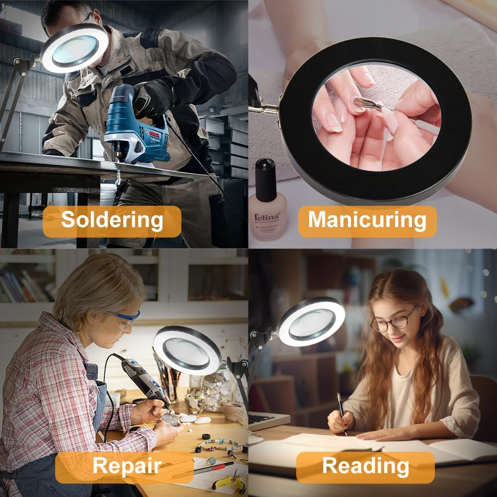 CHENBEN 10X Magnifying Glass with Light Dimmable LED Desk Lamp with Remote Control, LED Desk Craft Light, Magnifying Glasses for Hobbies, Adjustable Clamp Lamp (3 Colors & 10 Brightness) image number 1