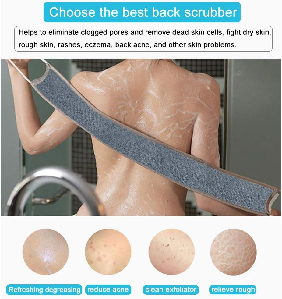 Loofah Back Scrubber for Shower for Men/Women, Natural Soft Flax Back Scrub Washer, Extra Long Back Exfoliator Cleaner for Shower Acne, Dual-Sided Bath Exfoliating Scrubber, Deep Clean&Invigorate Skin image number 5