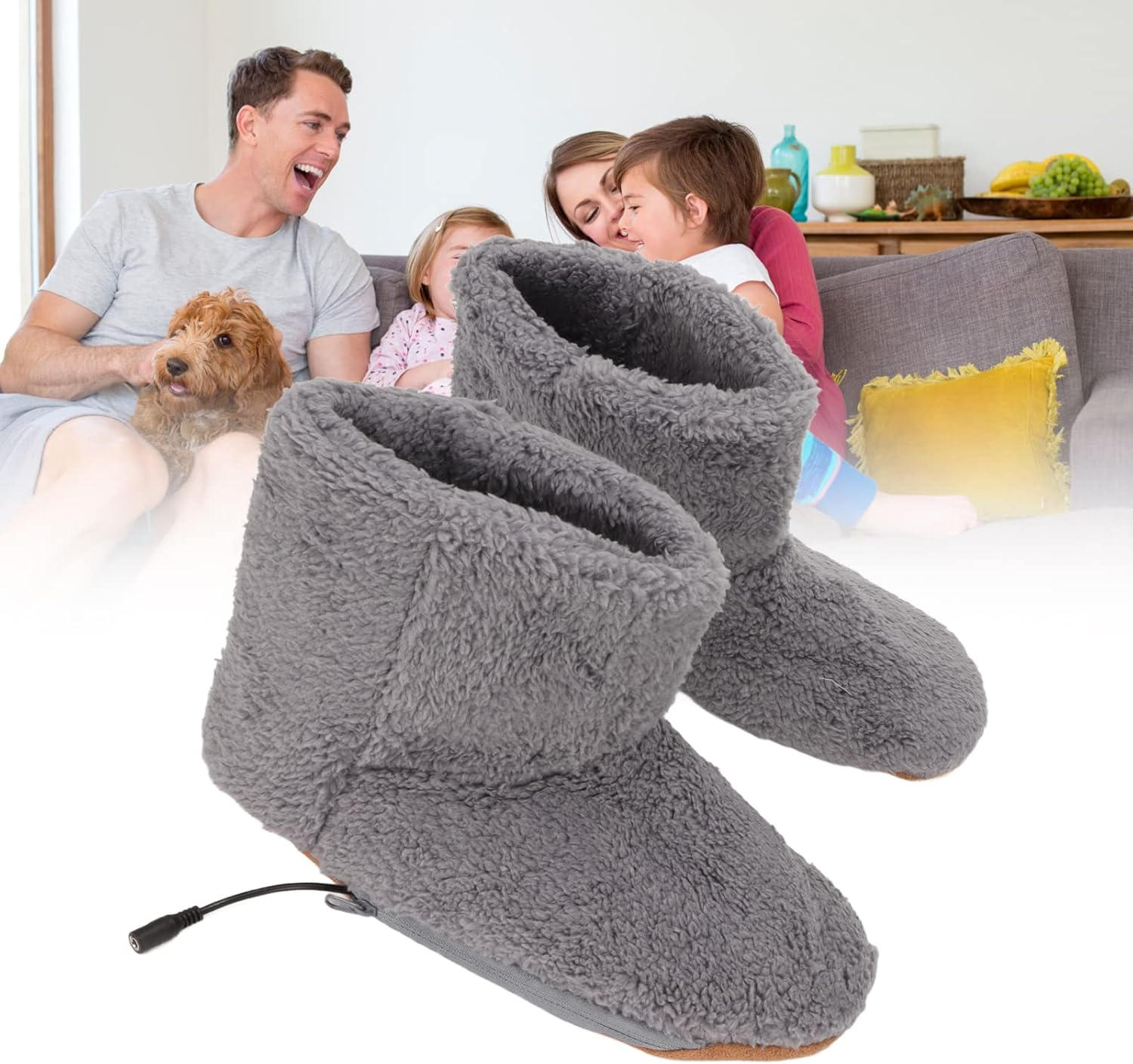 Heated Foot Warmer, Soft Relaxing Electric Plush Heated Booties, USB Charging Warming Slippers for Relieving Foot Stiffness, Sore Muscles and Joints, Achilles Tendinitis (Grey) image number 1