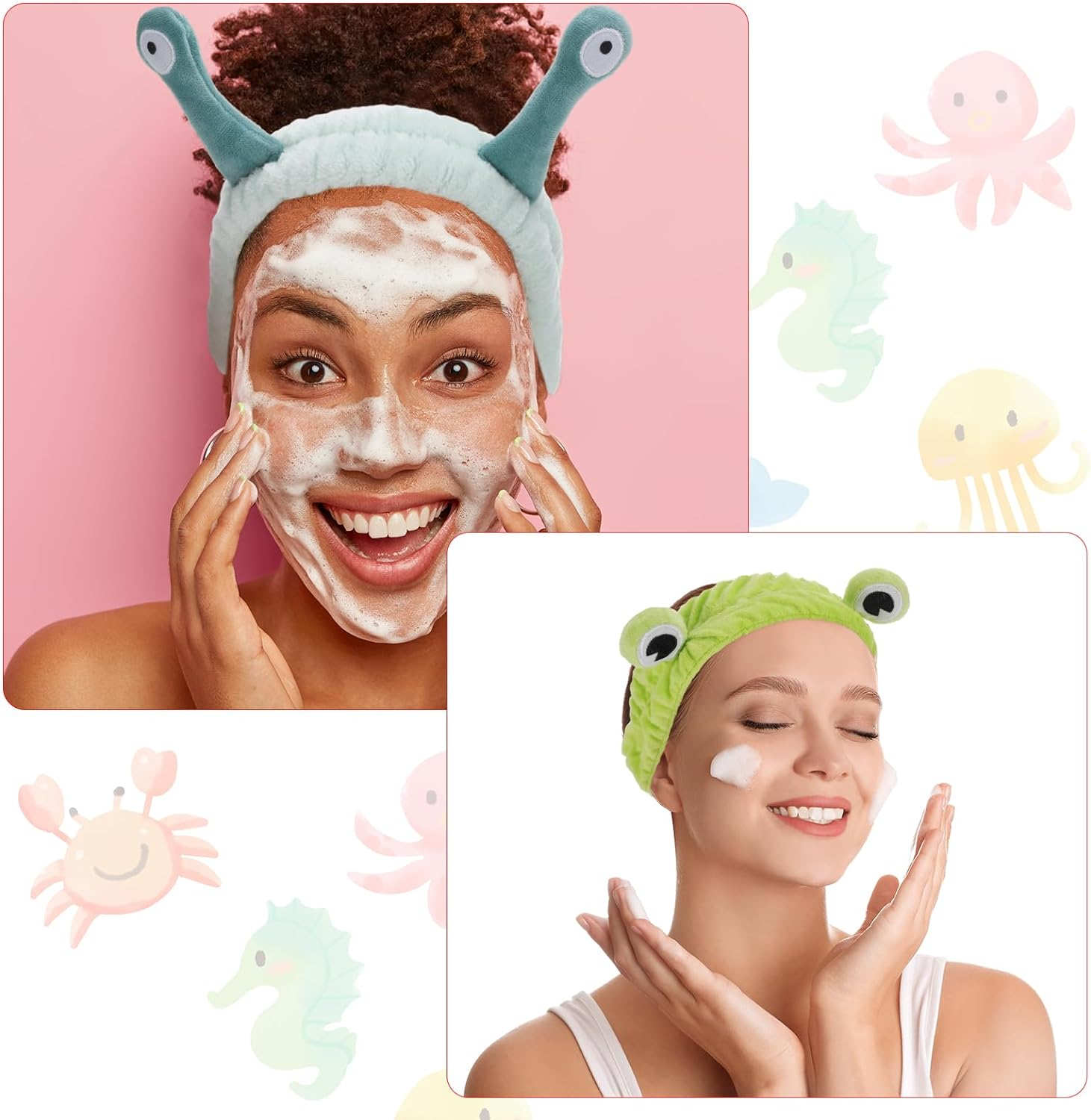 Apricitie Face Wash Headband, Spa Headband, Makeup Headband, Coral Fleece Hair Bands, Elastic Headband, Snail Frog, Crab Headband for Washing Face, Sports, Beauty, Pack of 3 image number 5