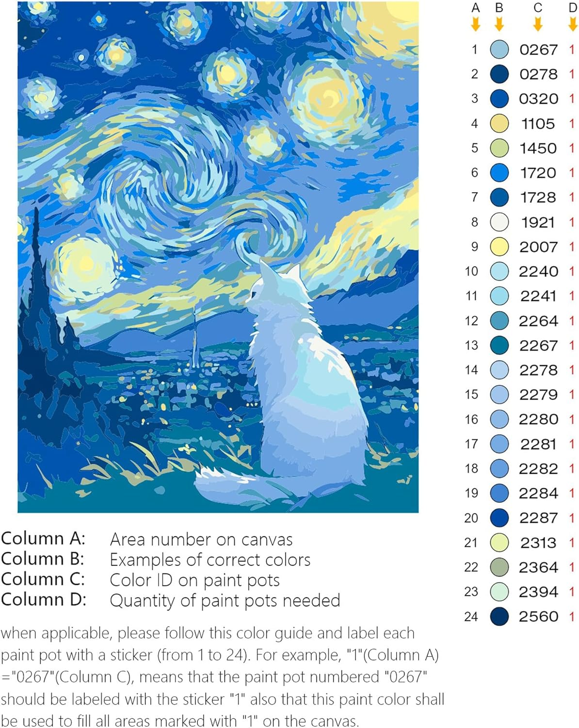 Paint by Numbers for Adults,Oil DIY Painting by Numbers Kits,Drawing on Canvas White Cat Paintwork with 3 Paintbrushes Acrylic Paints,Without Frame DIY Oil Painting for Home Wall Decoration16X20 Inch image number 4