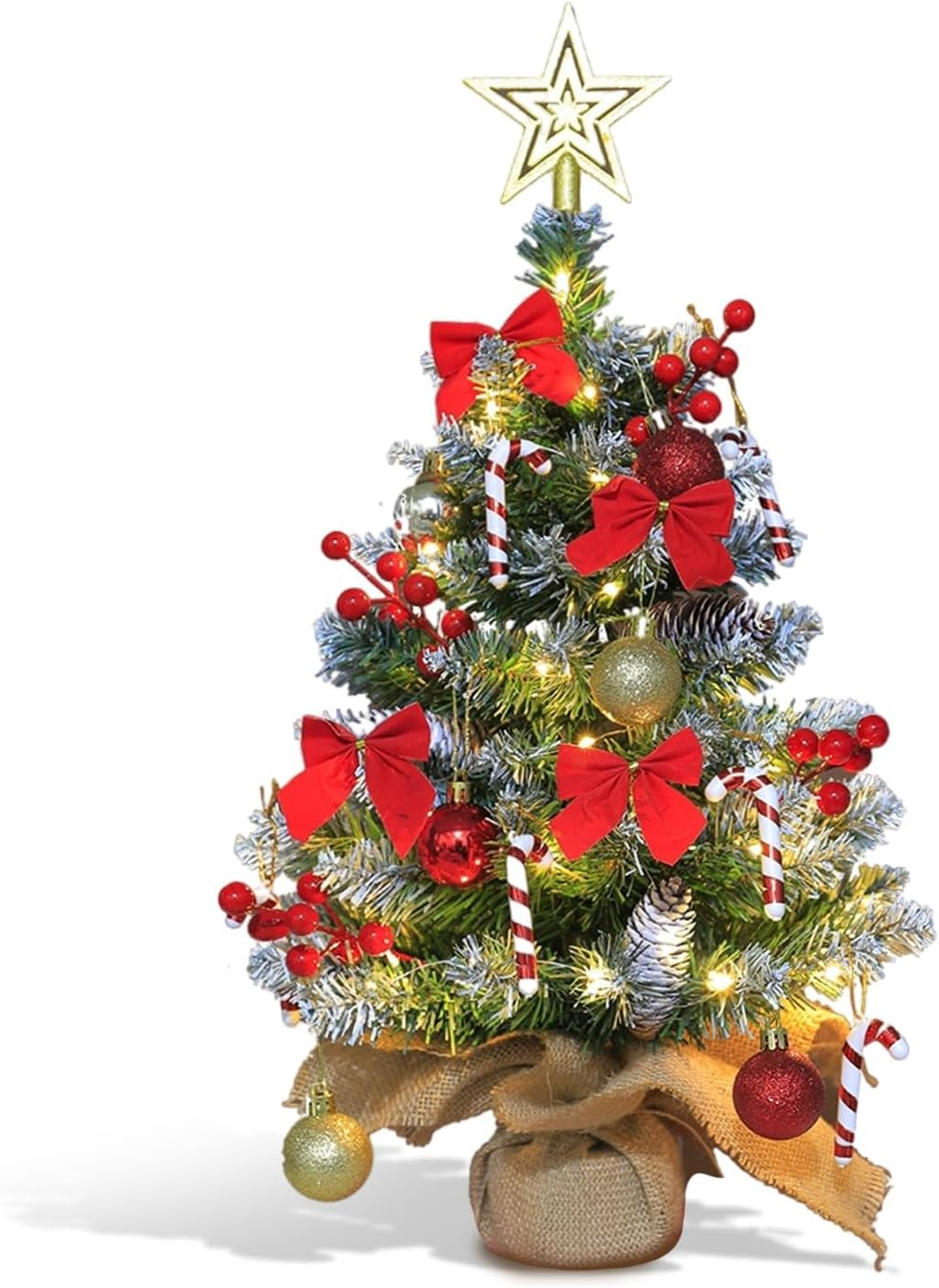 Small Christmas Tree with Lights and Ornaments, 60Cm Tabletop Mini Christmas Tree with Light, Star Topper, DIY Artificial Tabletop Xmas Tree for Office Home Indoor Decoration image number 3