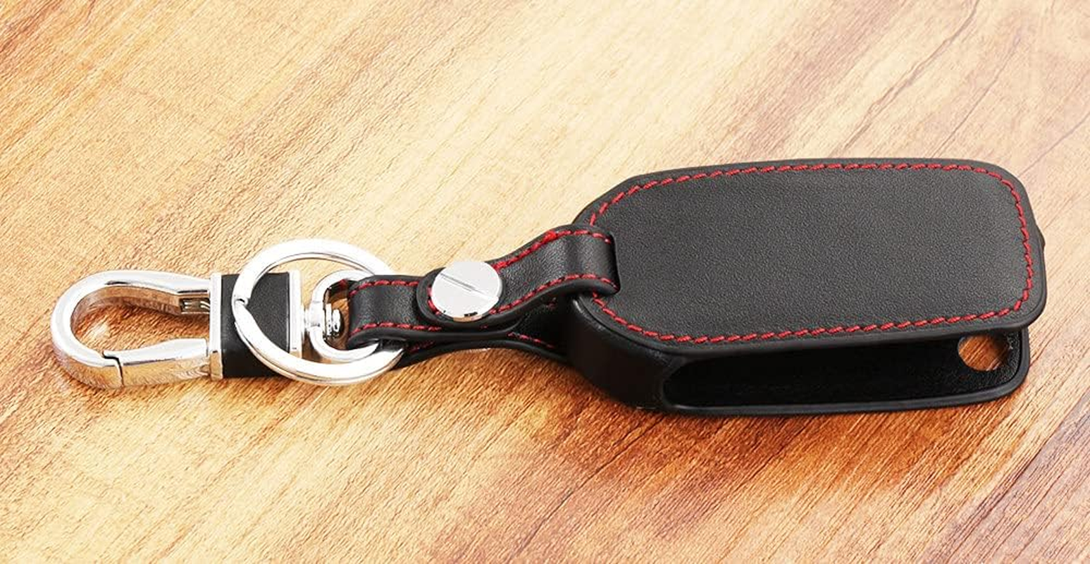 YJADHU Leather Men Women'S Key Holder Key Chain Car Key Case Cover, Fit for Volkswagen VW Jetta MK6 Tiguan Passat Golf 4 5 6 Polo Cc Bora Skoda,Black Black Line image number 5
