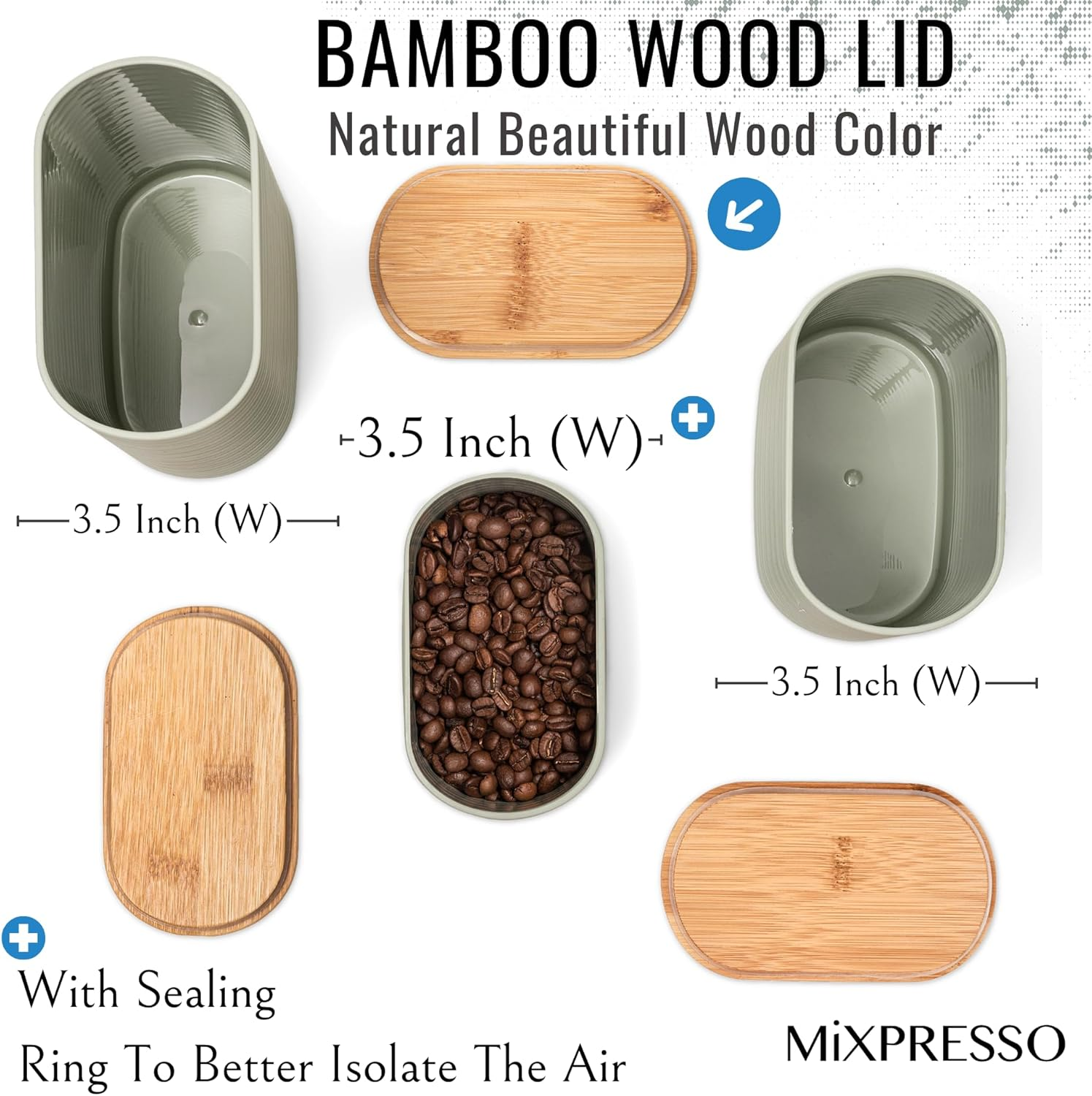 Mixpresso Olive Green Canisters Sets for the Kitchen &ndash; 3-Piece Airtight Plastic Sugar Container Set with Bamboo Lids in Three Different Sizes &ndash; Decorative Modern Storage Jars for Coffee &Tea - Black image number 2