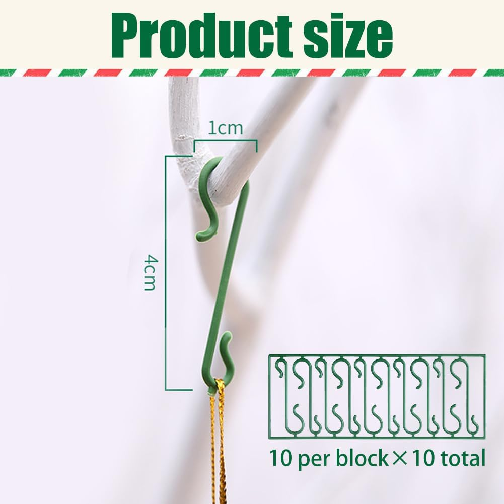 100 Pieces Christmas Bauble Ornament Hooks,S-Shaped Hanger Xmas Tree Hanging Hooks for Christmas Tree, Christmas Wreath, Christmas Vine