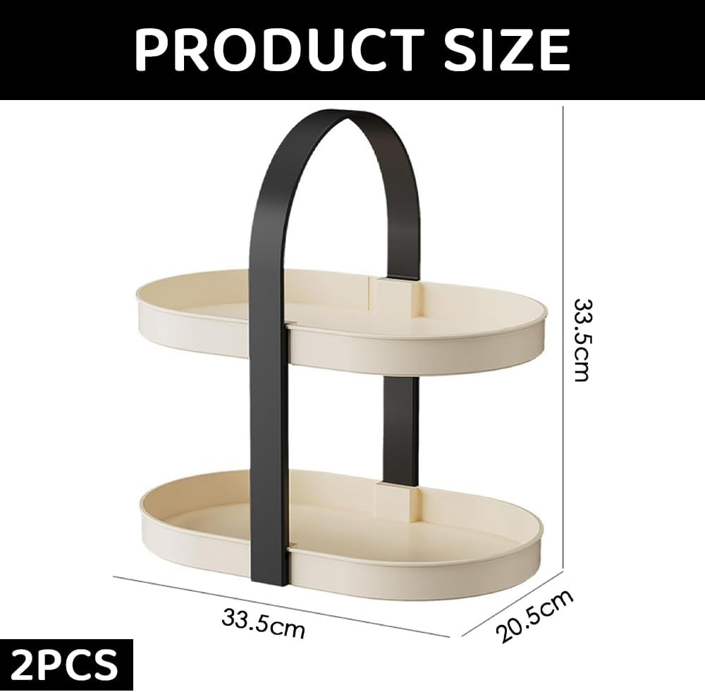 Ranqisys Double-Layer Oval Cosmetic Storage Rack, Plastic Vanity Organizer for Skincare, Perfume & Jewelry, Portable Countertop Makeup Shelf with Handles, Space-Saving for Bathroom, Bedroom, or Office image number 6