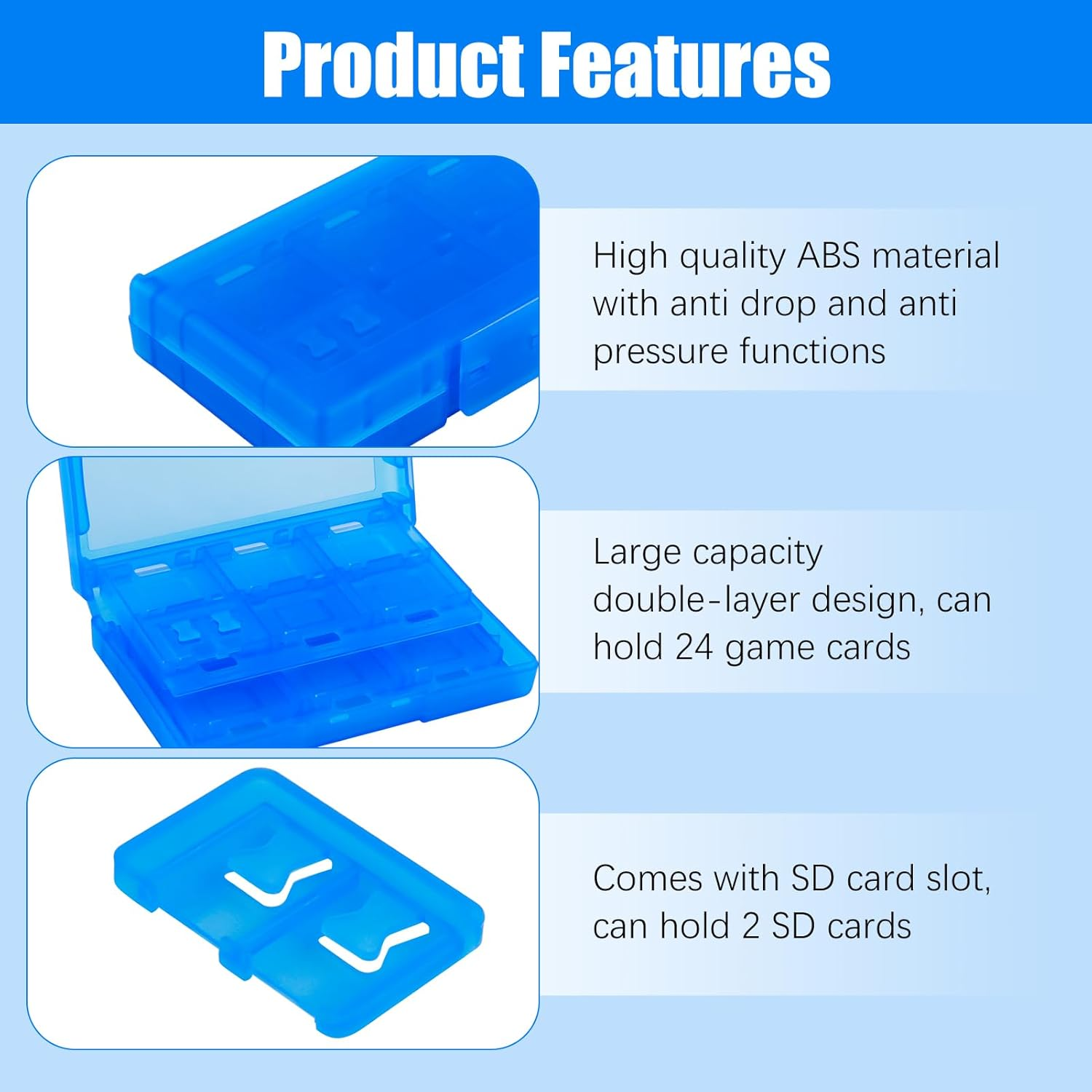 24-Slot Card Case for Switch Game, Blue Portable Fold Game Card Holder with 24 Game Card Slots and 24 Micro SD Card Slots, Game Card Compatible with Lite/Oled/Ns Switch, Gifts for Game Lovers image number 5