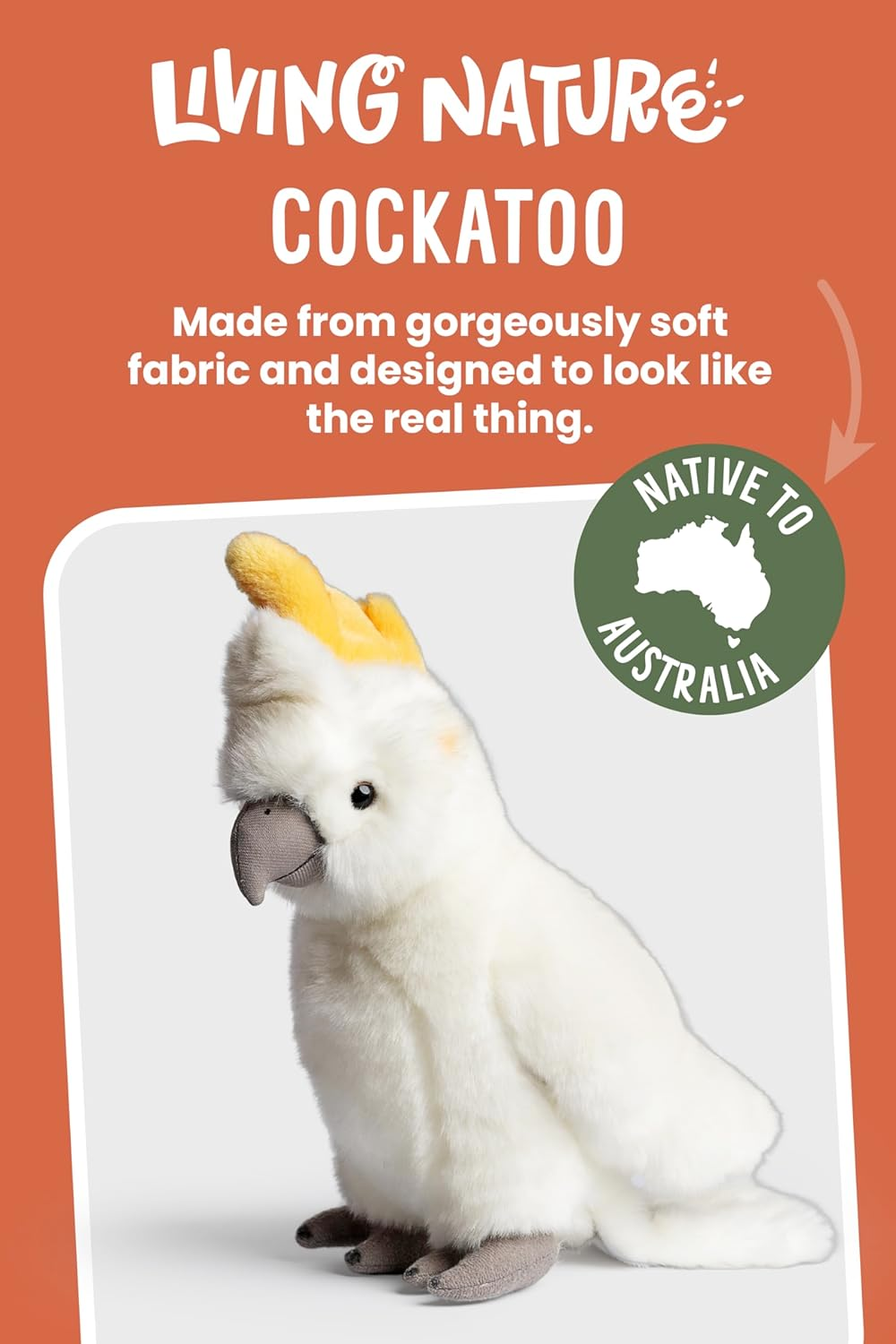 Living Nature Cockatoo Stuffed Animal, Realistic Plush Bird Toy, Soft and Cuddly Companion for Kids, Educational Wildlife Toy with Fact Tags, Eco-Friendly and Made with Naturli Recycled Materials image number 5