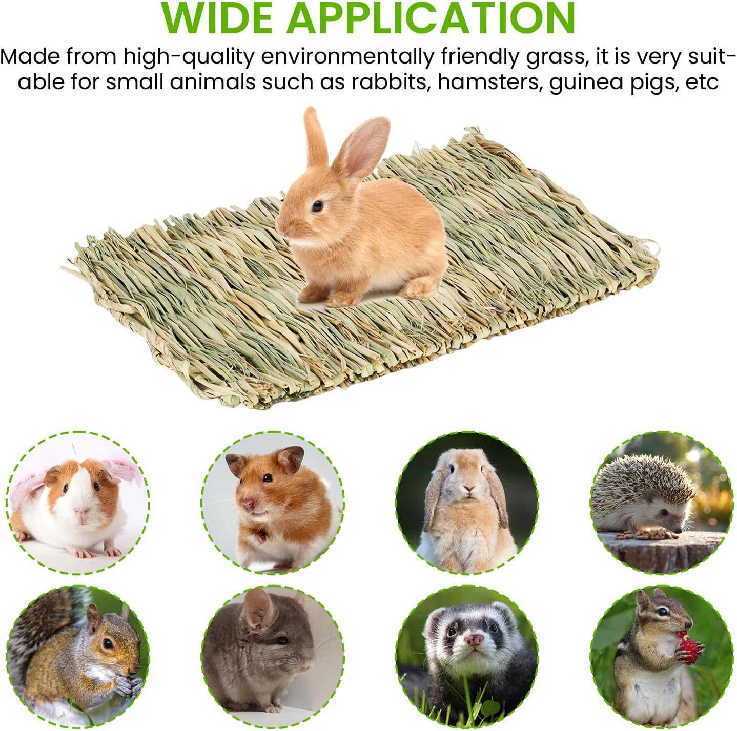 GBKDQQ Pack of 8 Small Animal Grass Mats, 28 X 20 Cm Woven Grass Mat, Rabbit Bed, Naturally Safe and Edible, Animal Chew Toy for Guinea Pigs, Rabbits, Hamsters, Mice image number 6