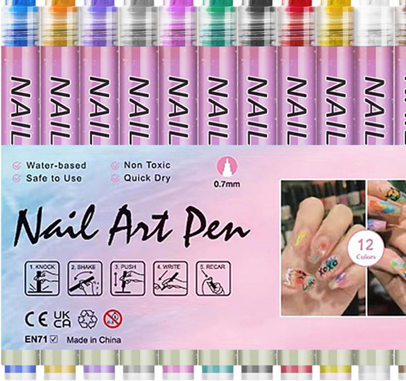 Nails-Art Pens Painting Set, 12 Colors Upgraded Nails-Arts Markers Polish Pen, 0.5 Mm Nailar-Ts Markers for Gel Nails, for Nails Arts Design Manicure DIY Decoration image number 2