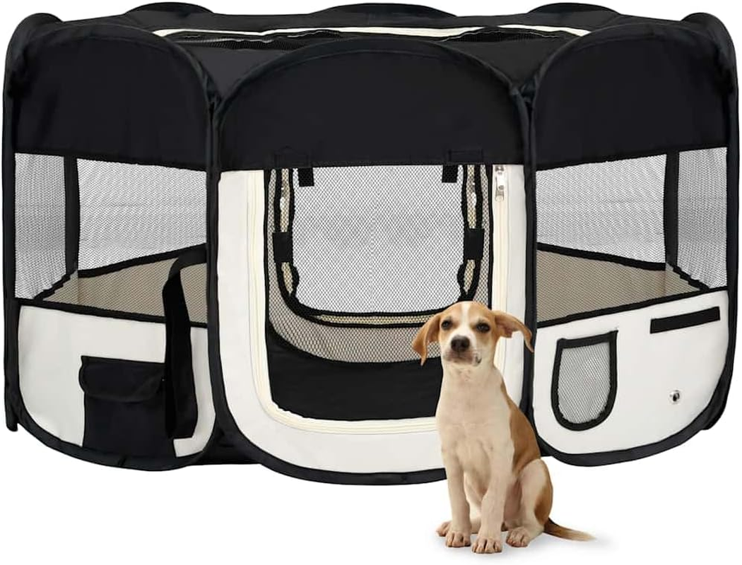 Foldable Dog Playpen with Carrying Bag - Black 145X145X61 Cm