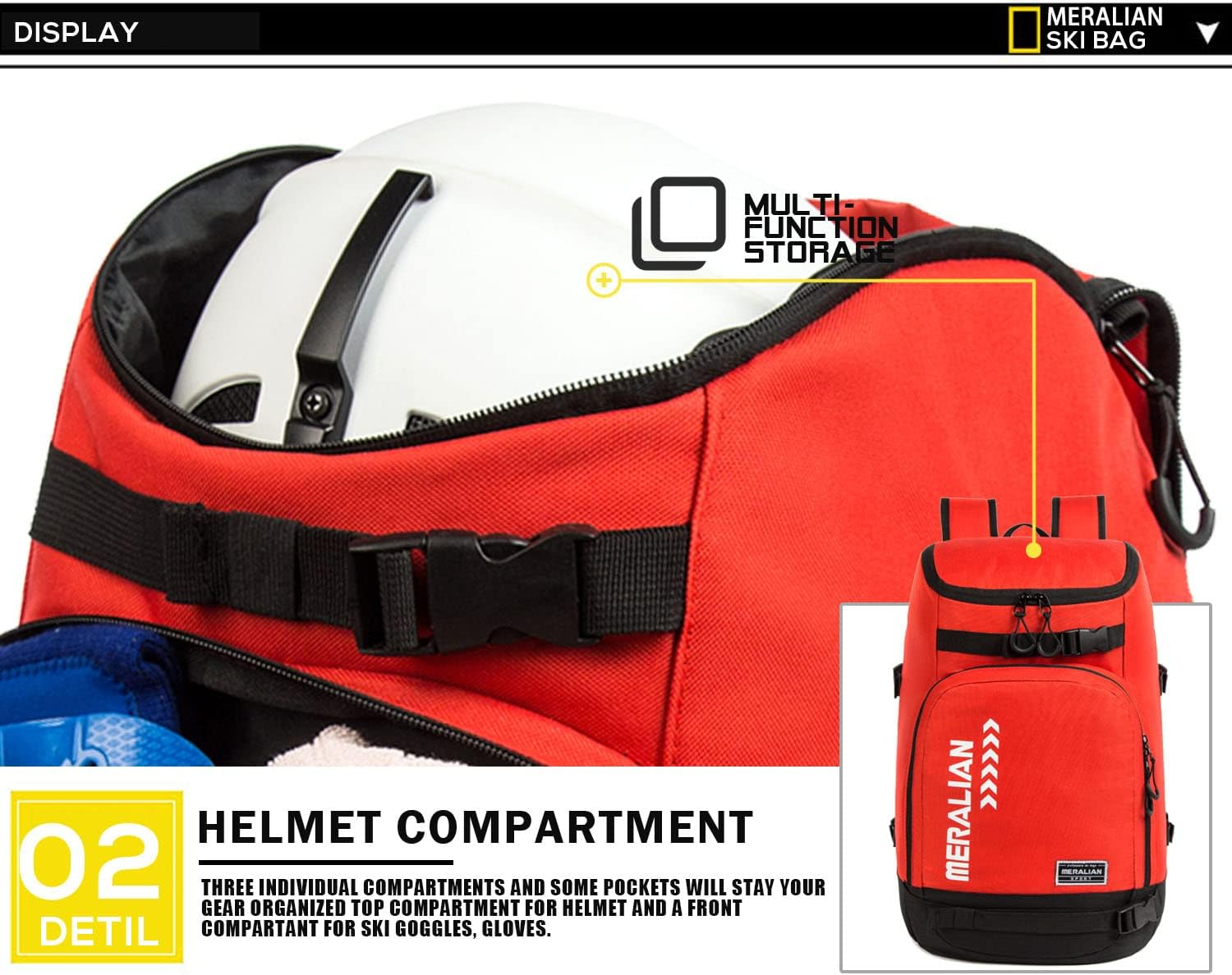 Ski Boot Bag - 50L Ski Boot Travel Backpack Waterproof Snowboard Boot Backpack for Travel Stores Gear Including Helmet, Goggles And image number 3