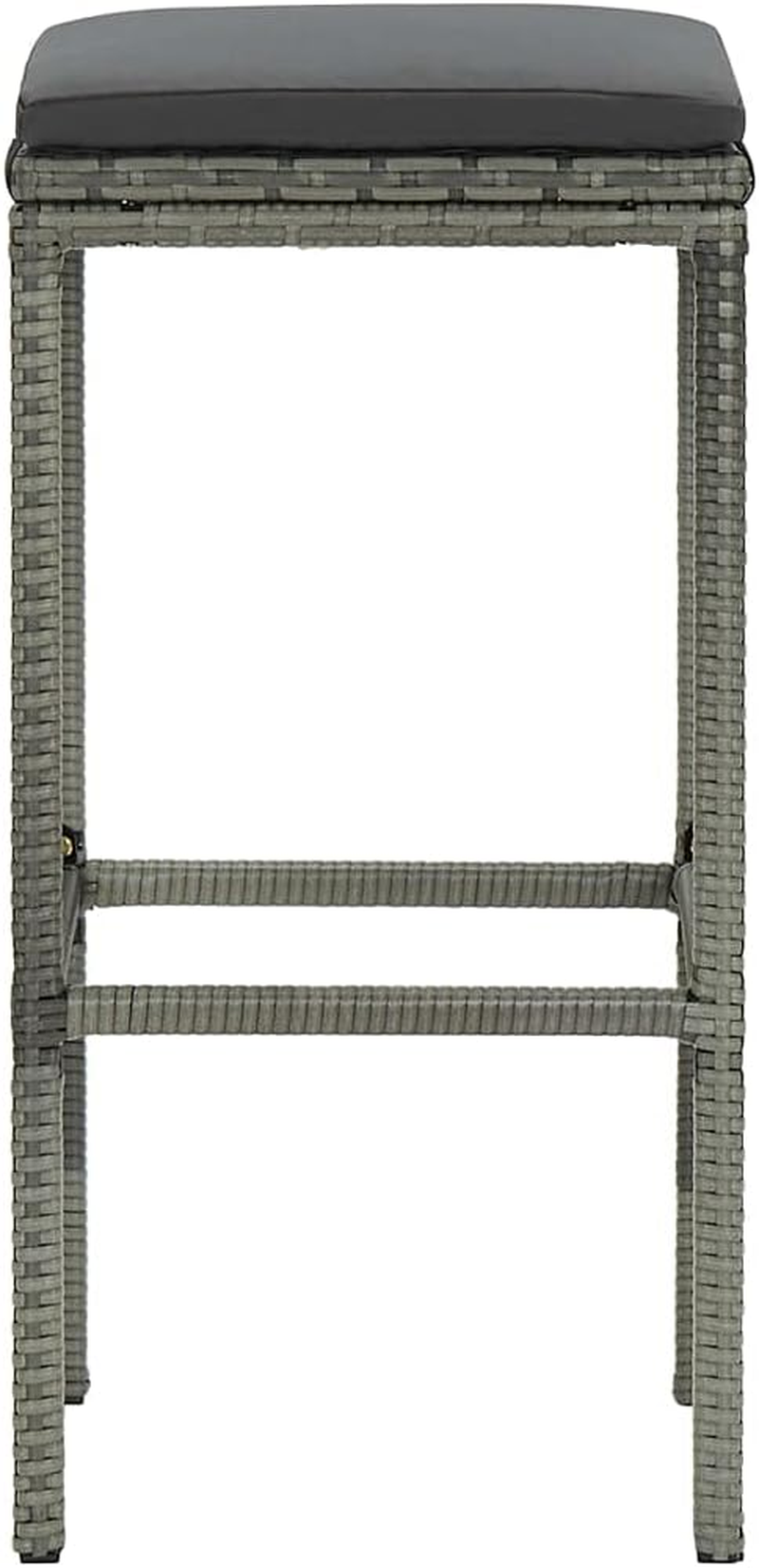 Vidaxl Set of 6 Poly Rattan Bar Stools - Grey, Modern Design, Steel Frame, Weather-, Removable and Washable Seat Cushion image number 3