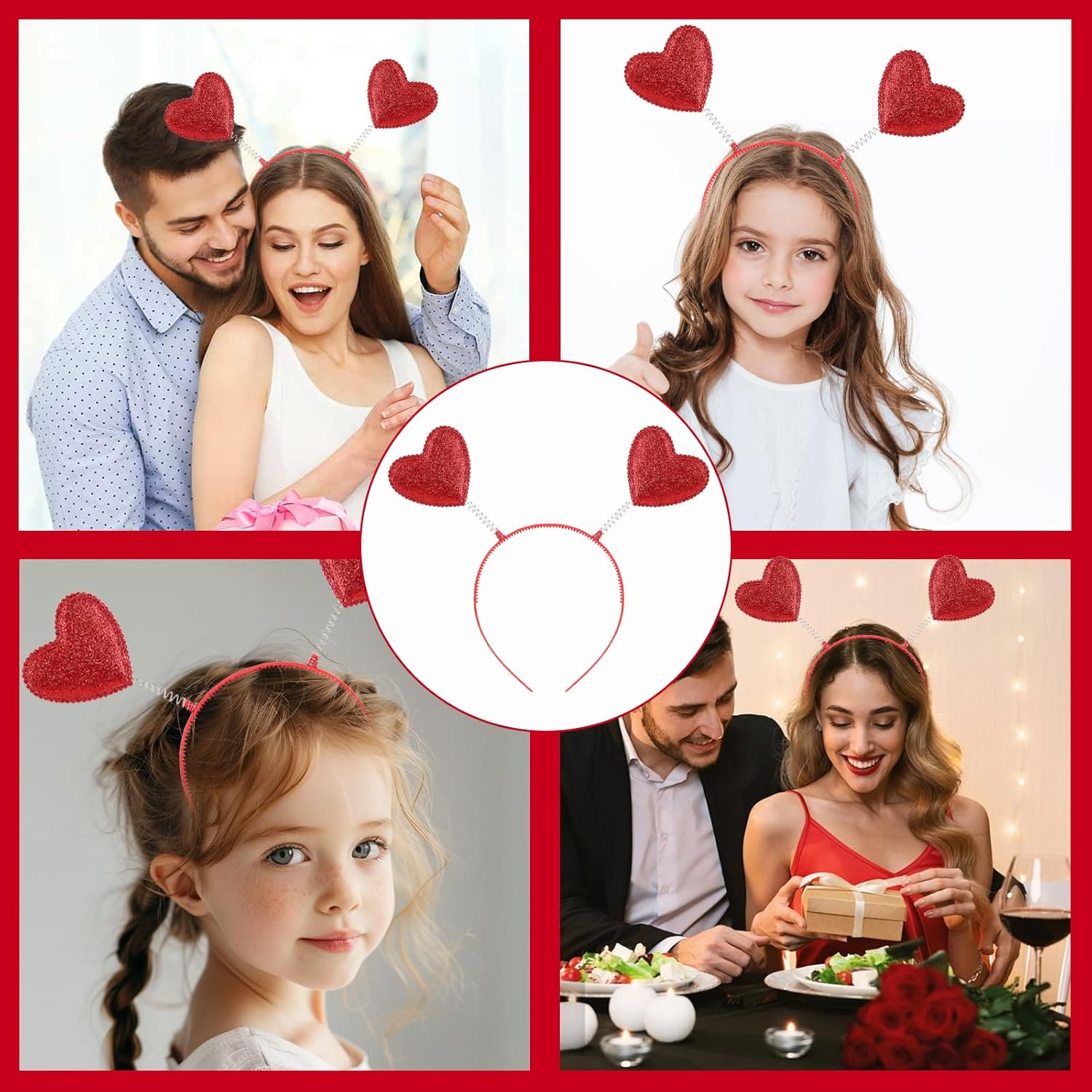 Red Heart Headband, Valentine'S Day Heart Headband, Cupid, Hair Band Heart Red Accessories, Glitter Hearts Headband, Cupid Costume Women, Heart Queen Head, for Fancy Dress Party, Valentine'S Party