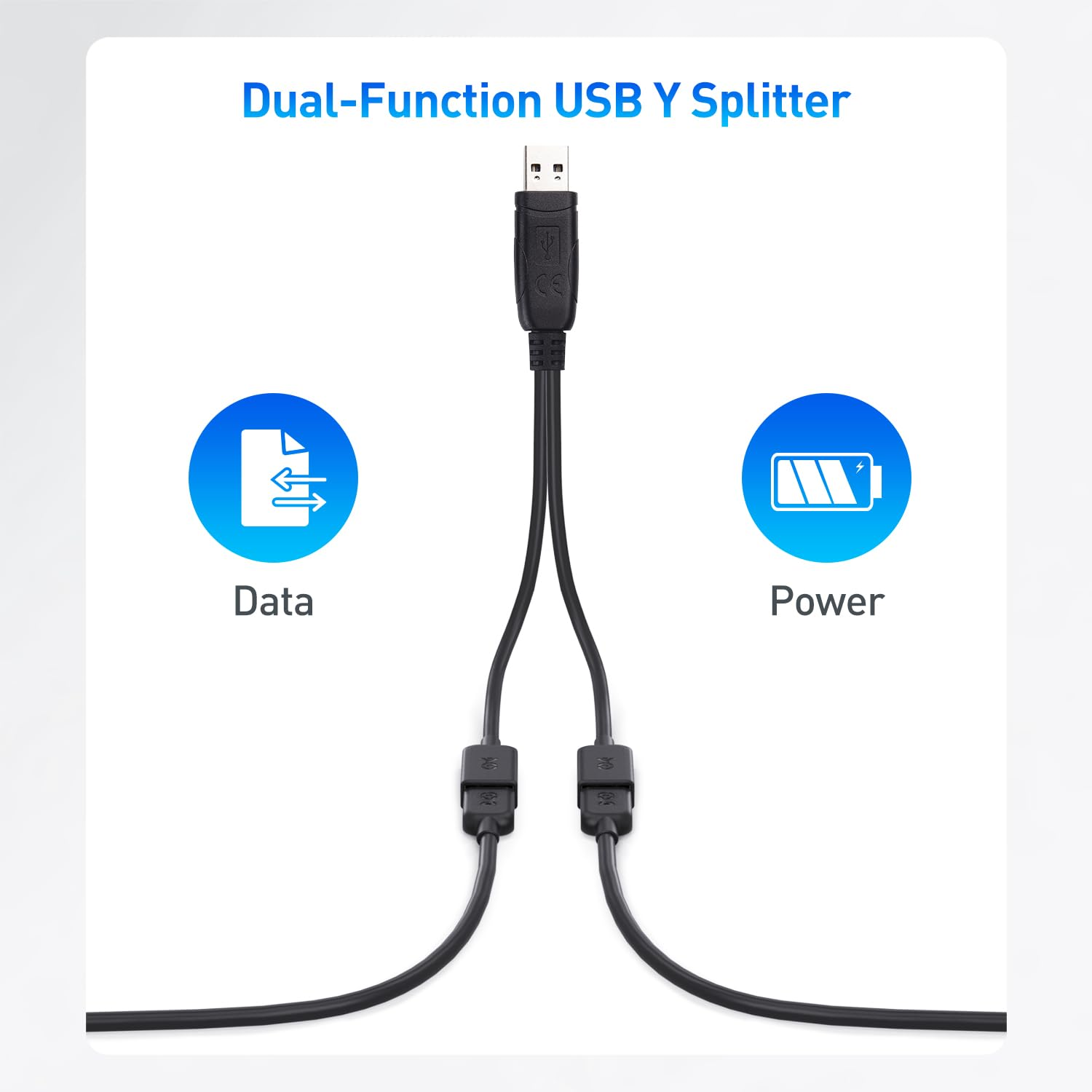 Cable Matters 2-Pack USB a Male to Female Power Splitter 1 in 2 Out - 30Cm, USB 2.0 Y Splitter Cable with 480Mbps Data Transfer and BC 1.2 Charging Support image number 3