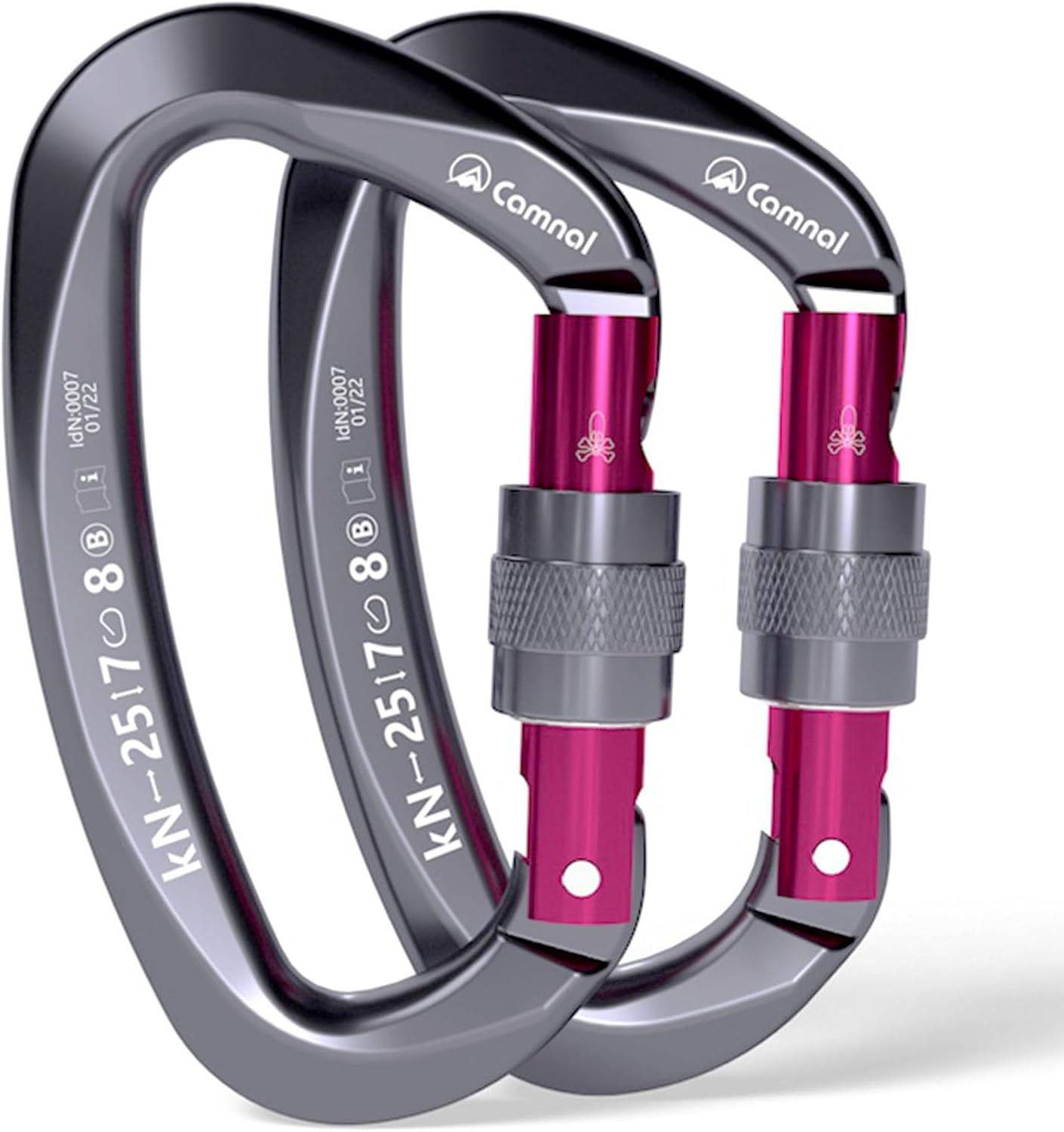 CAMNAL UIAA & CE Certified Heavy Duty Locking Carabiner 25KN (5620 Lbs) Screw Lock D Shape Carabiner Clip for Rock Climbing, Mountaineering, Aerial Work