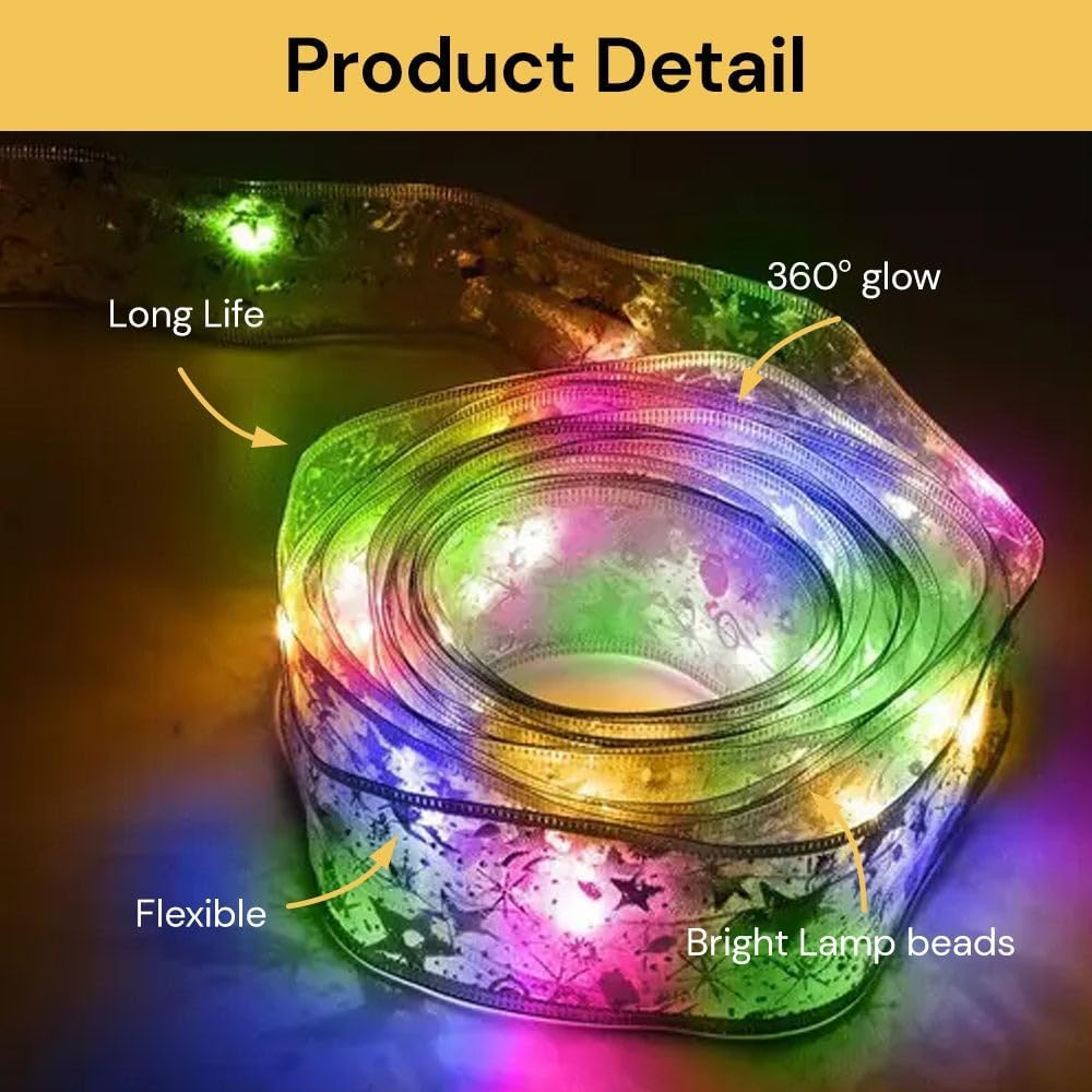 EZONEDEAL 20Leds Christmas Ribbon Lights Battery Operated Christmas Fairy Lights Indoor Christmas Tree Decoration Outdoor Christmas Decorations Garden Bedroom Party Decor Multicolor (2M) image number 5