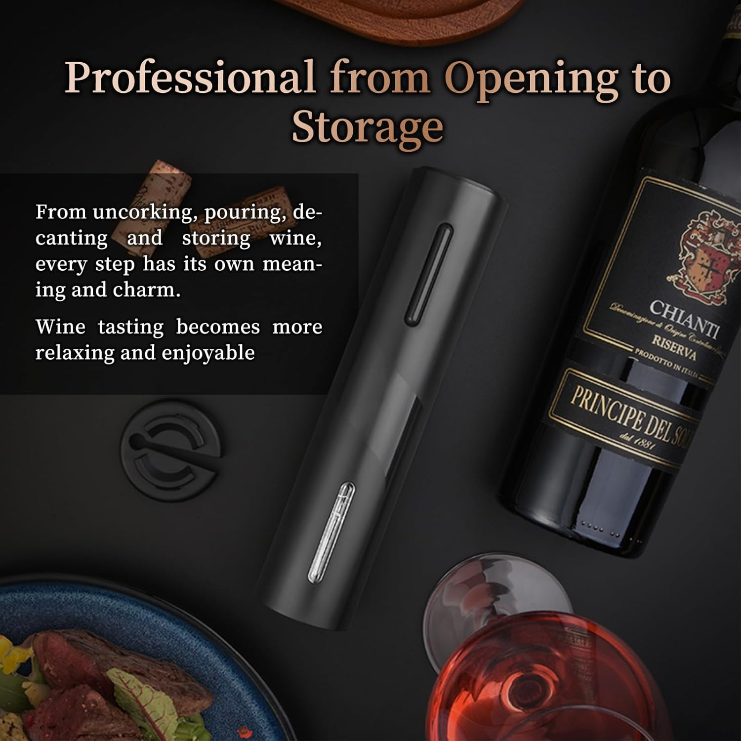 2024 New Electric Wine Opener, Vacuum Wine Stopper, Wine Pourer with Aerator Function, Foil Cutter, 4-In-1 Gift Set, Corkscrew, Battery Operated, Wine Cap, Easy Wine Cork Removal to Storage(Egs) image number 3