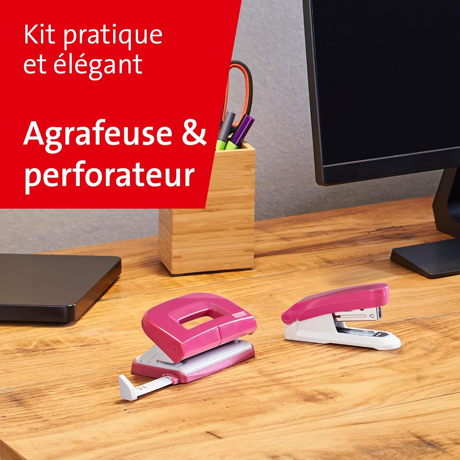 Novus E 15/E 210 Pink Twinset Stapler and Hole Punch with 1,000 Staples - Gr&uuml;n image number 3