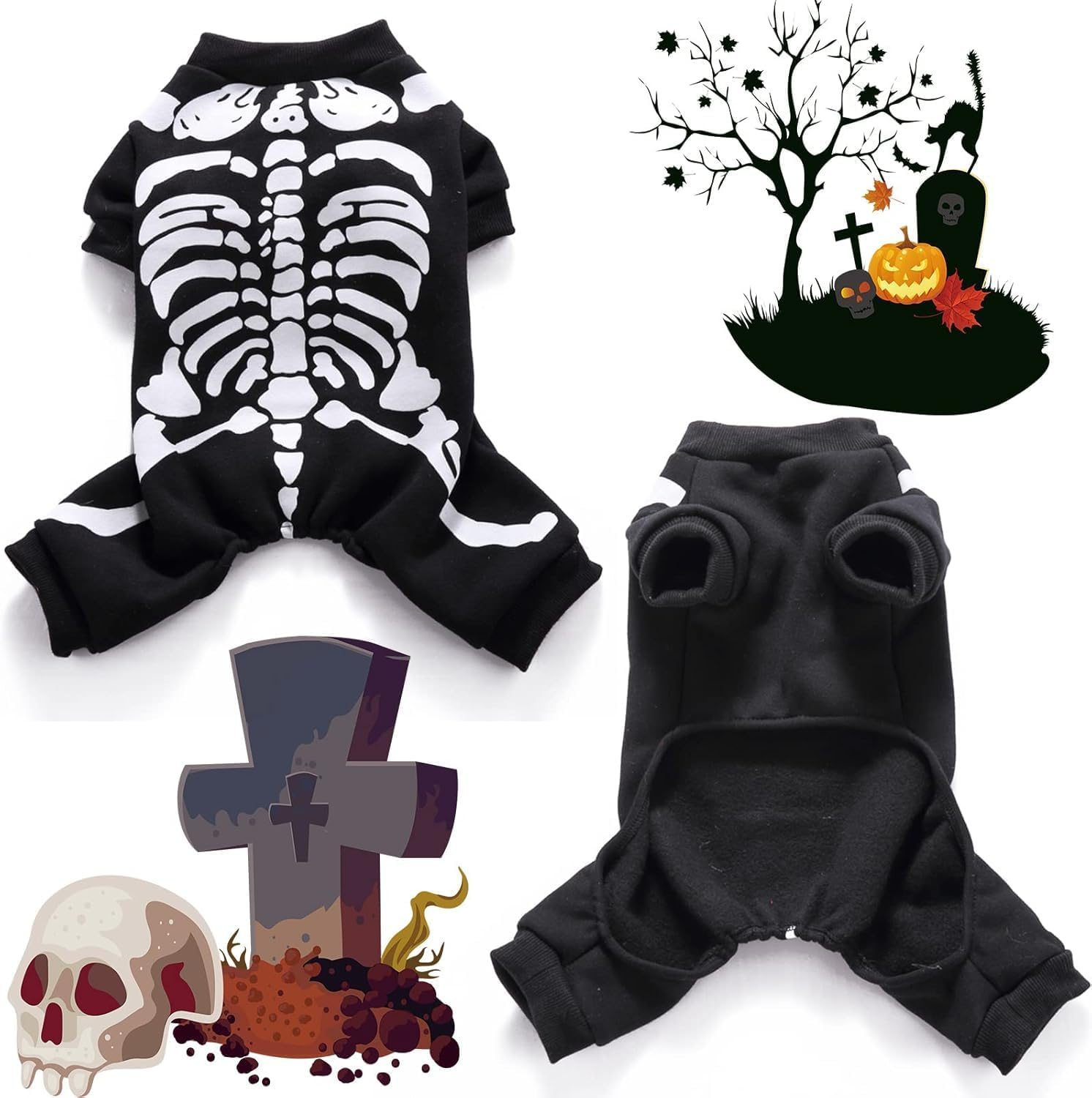 Skeleton Halloween Costumes Dog Skeleton Costumes, Halloween Costumes for Small Medium Dogs, Pet Skeleton Costume for Halloween Christmas Photo Props Accessories (Black, M) image number 3