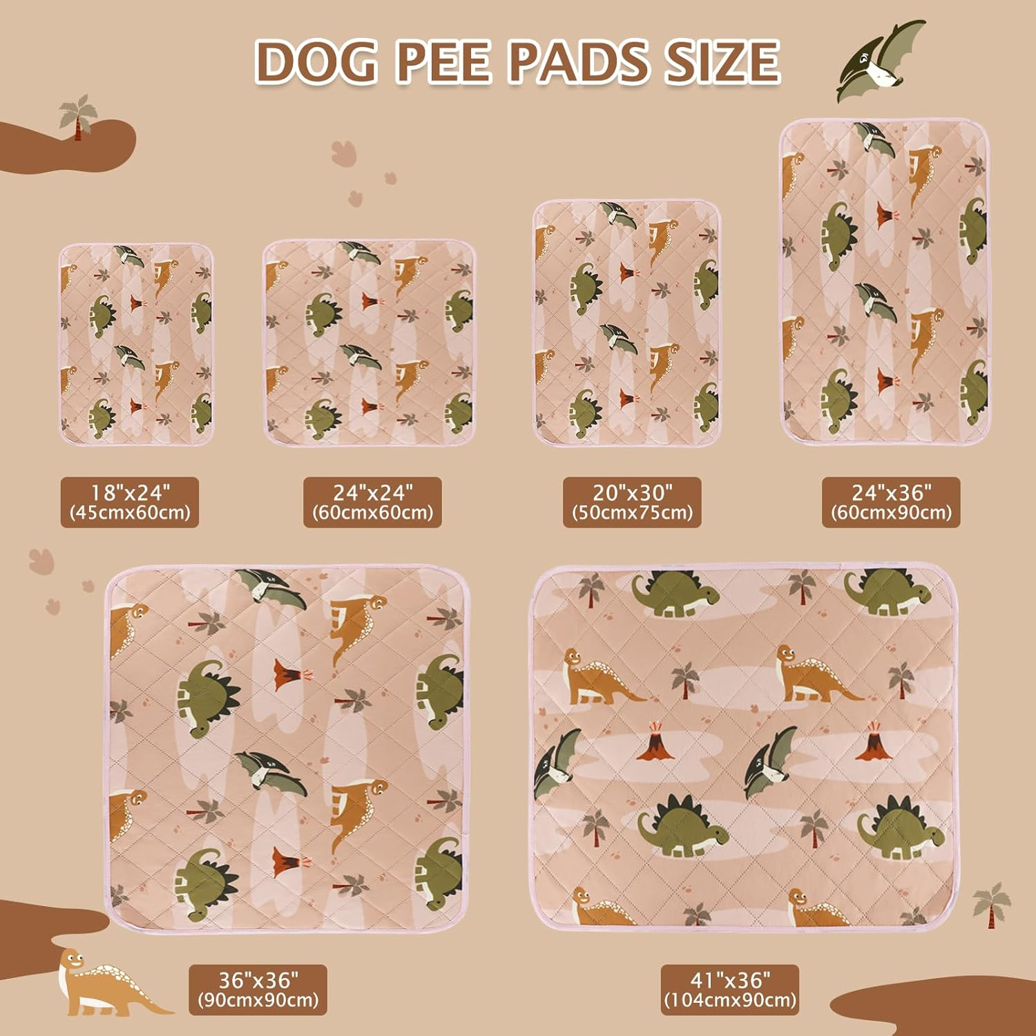 BVAGSS Washable Pee Pads for Dogs, 2 Pack Reusable Leakproof Puppy Wee Wee Pad, Non-Slip Waterproof Pet Training Pads, Super Absorbent Whelping Pads XH081 (90X60Cm,Pink Dinosaur) image number 2