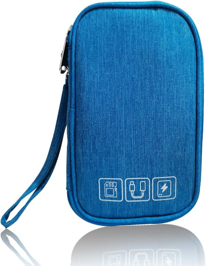 Electronic Organizer Bag Cable Organizer Travel Cord Organizer Case Pouch Portable Carrying Case for Charger Hard Drive Earphone USB SD Card (Blue)