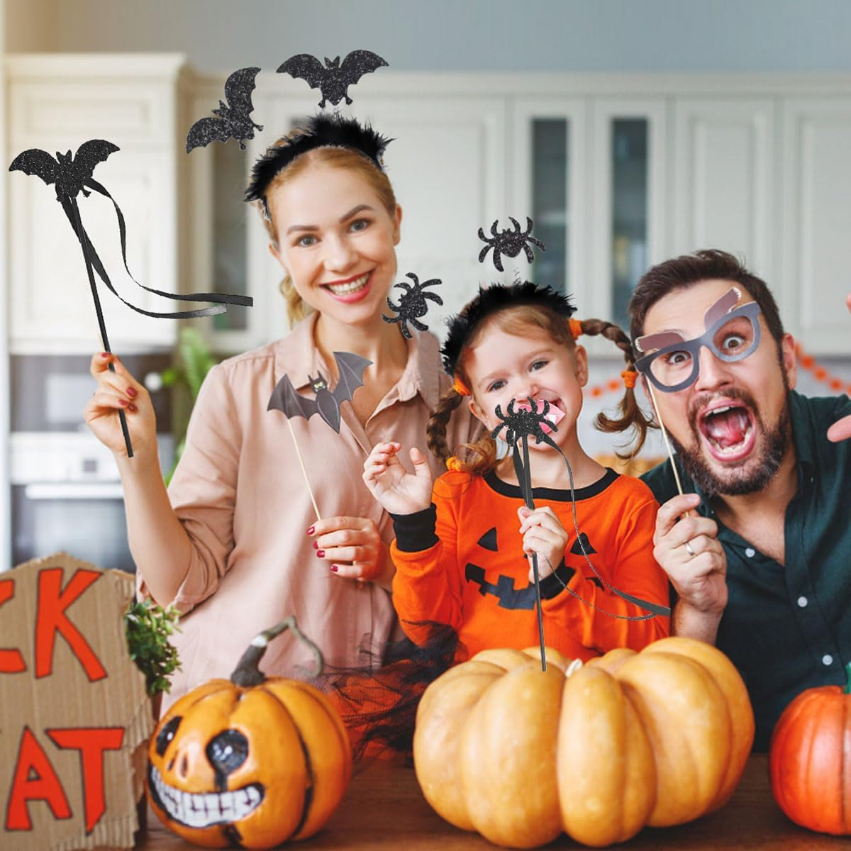 LGZIN Halloween Headband with Magic Wand, Bat Headband, Spider Headband, Bat Accessories, Halloween Spider Hair Band, Bat Ears with Glitter Effect for Carnival, Halloween image number 6